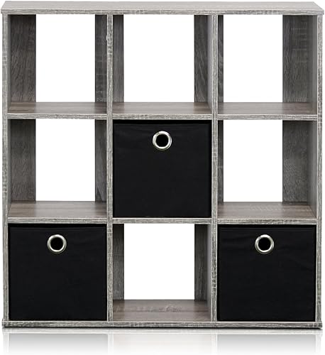 Miniatura 19 de Furinno Organizador Básico de Estantería de Almacenamiento de Cubos 3x2 con Contenedores, Roble Francés Gris/Negro Roble francés gris/negro.,Ámbar
