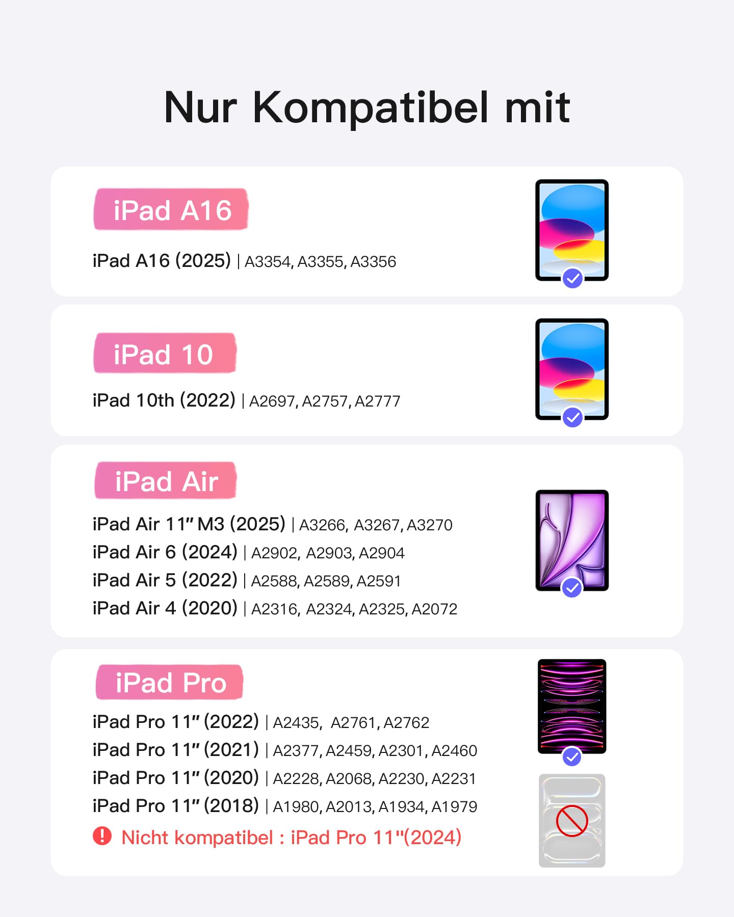 Inateck Etui z klawiaturą, ultralekka klawiatura do iPada 10/11 generacji A16 2025 11", iPad Air 11" M3/M2 (2025/2024), Air 5/4, Pro 11 4/3/2/1, zdejmowane, z touchpadem, QWERTZ, AceTouch KB04122