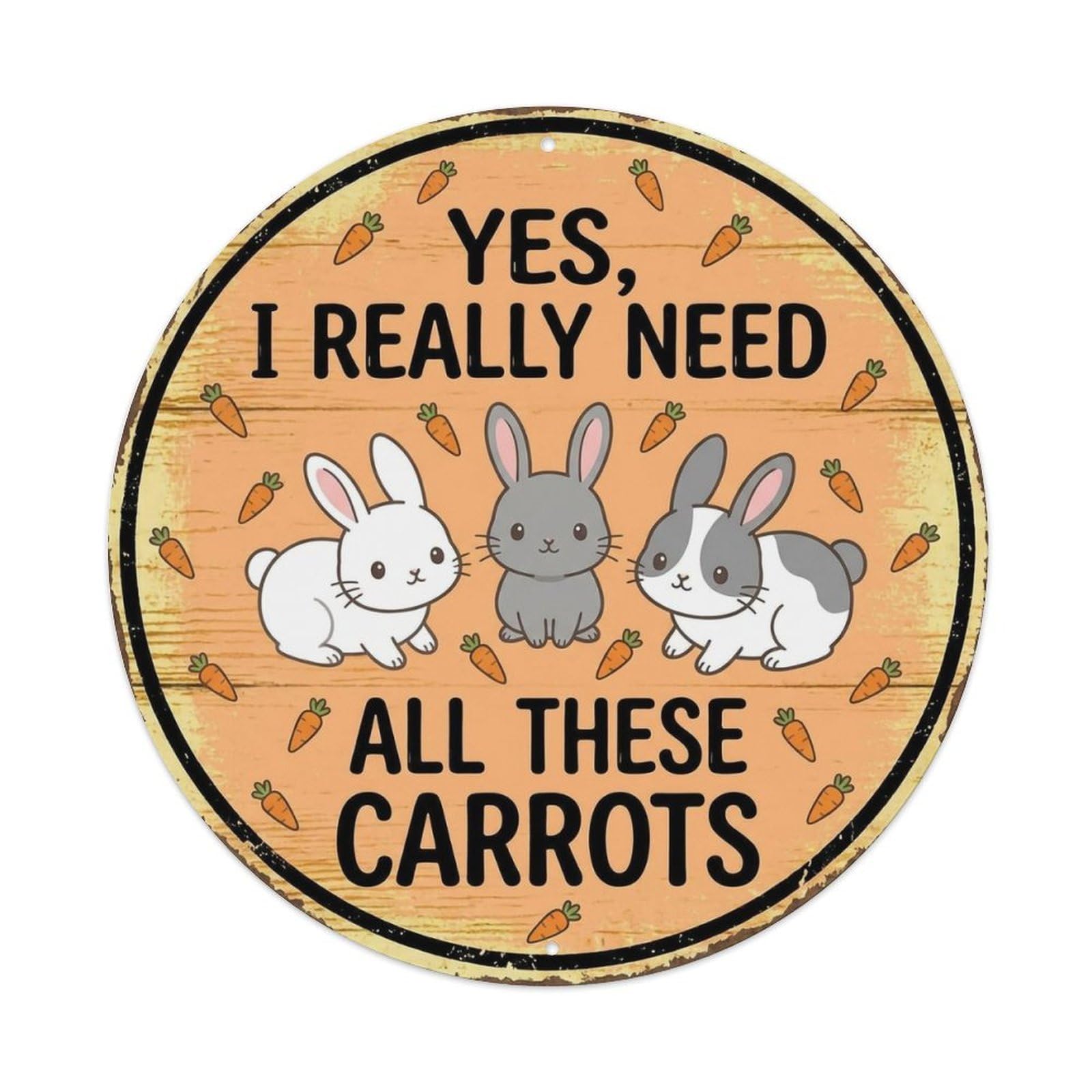 Rabbit Carrot Lover Round Wall Hanging Metal Tin Sign