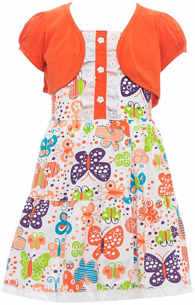ToBeInStyle Girls Two Piece Short Sleeve Dress and Matching Bolero Crop Cardigan Assorted Prints Cotton Blend Summer Outfit