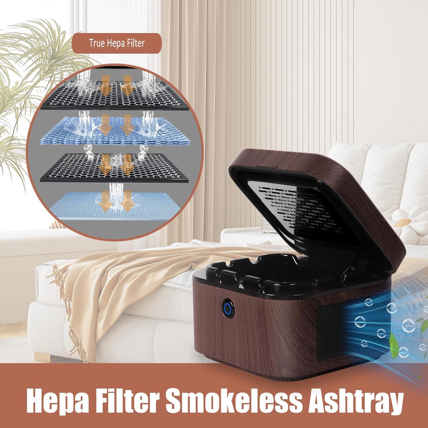 Portable Smokeless Ashtray,Multifunctional HEPA Filter Ashtray for Cigarettes,Smoke Eaters for Home Office Car Outdoor-Grey