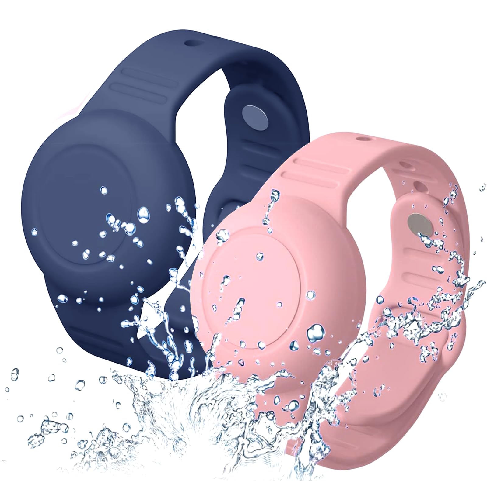 Aircawin for Waterproof Airtag Bracelet Kids,2 Packs Silicone Hidden for Airtag Wristband,Anti-Lost for Airtag Holder Case Toddler,for Airtag Case Cover Watch Band GPS Tracker for Child-Black+Blue — view 20