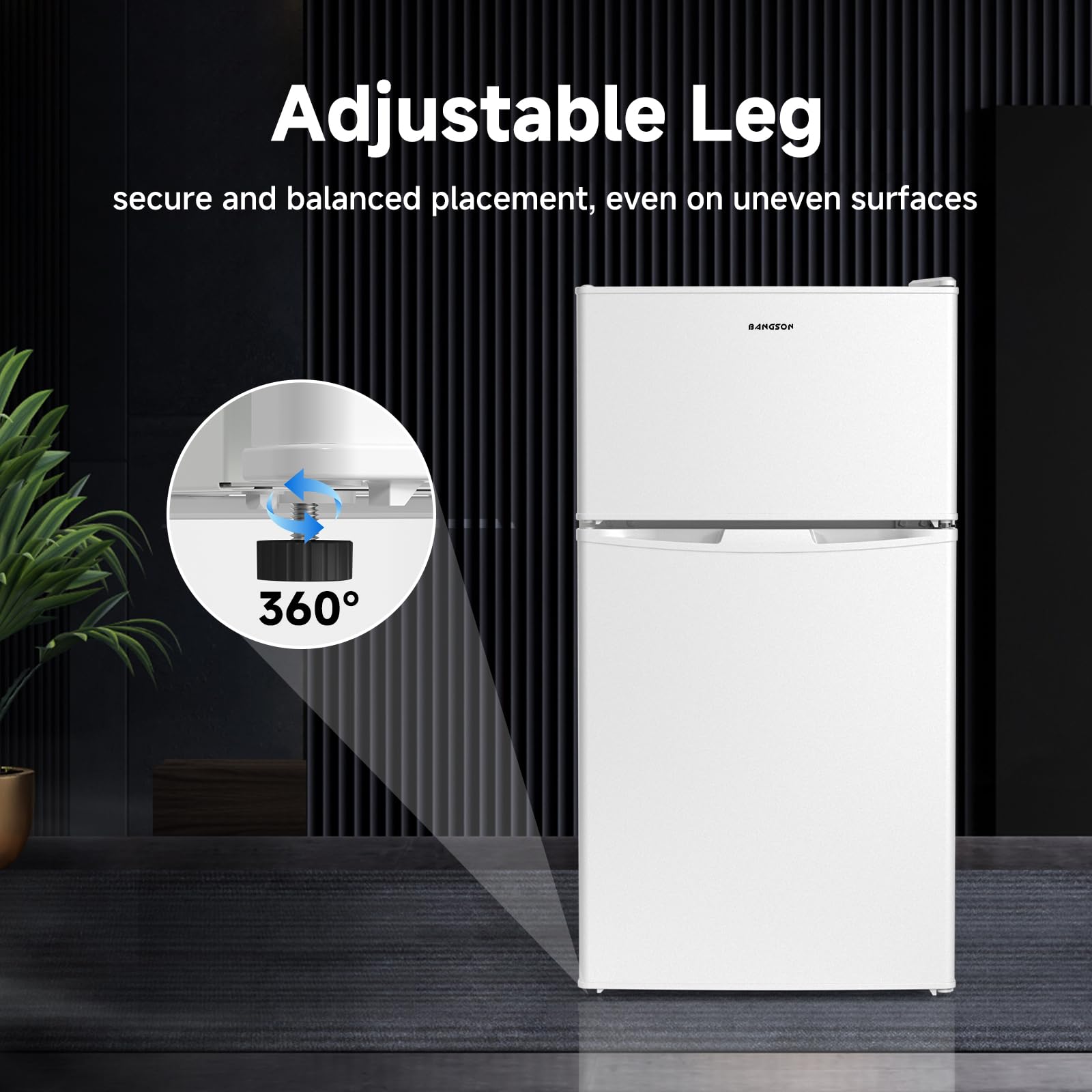 Bangson 3.2 Cu.Ft Mini Fridge With Freezer Bedroom, 2 Door Office Small Refrigerator, Quiet Compact Fridge For Home, Dorm, Apartment, Garage, RV, Adjustable Thermostat, Low Noise, Black, White on Fridge.com - View 6