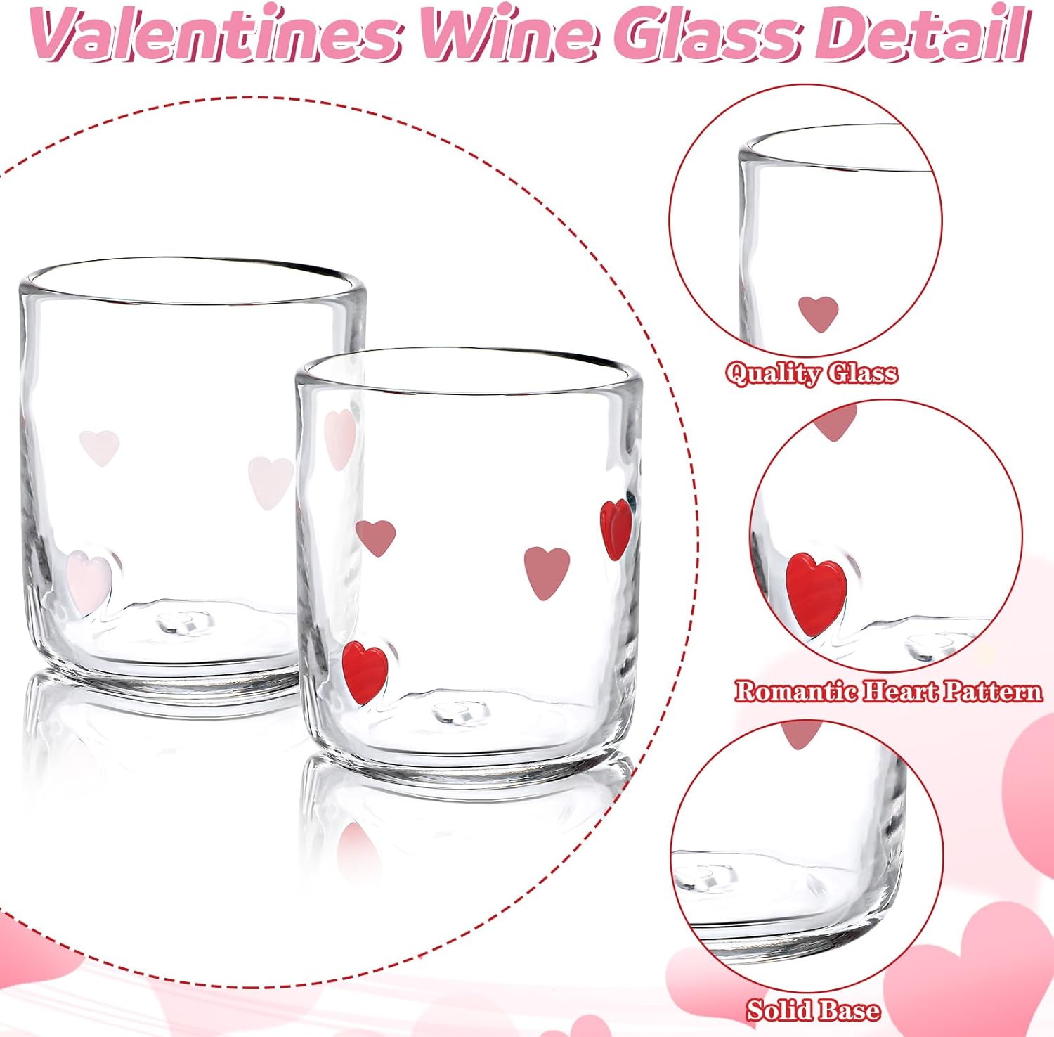 Icon Juice Glasses, 14oz Stemless Wine Drinking Juice Glass Cup for Valentine Party Supplies Gift(2 Pcs,Heart) - Image 3