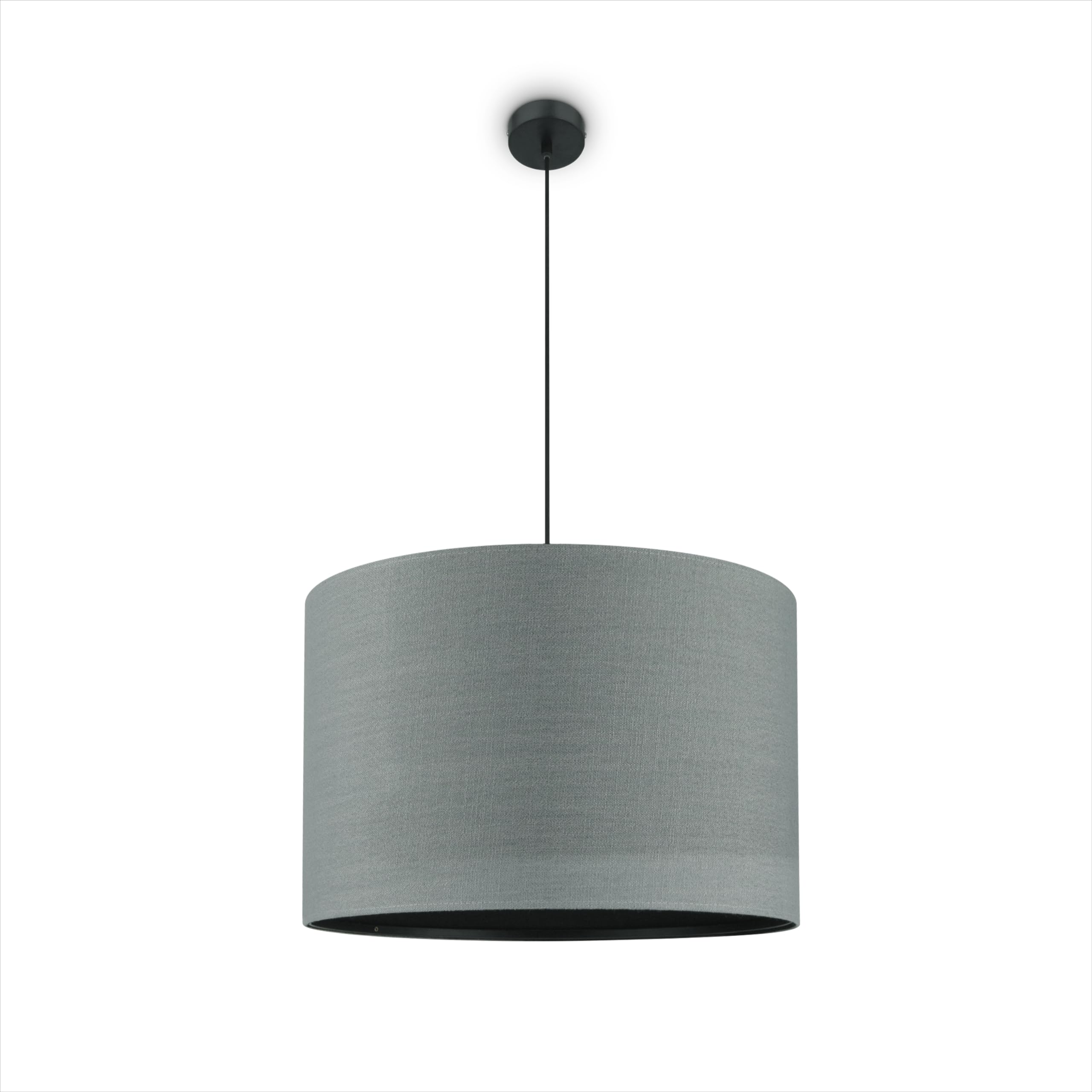 Paco Home Tischlampe Stehlampe Pendellampe Wohnzimmer Esszimmer Schlafzimmer Runder Schirm aus Stoff Modern Stylisch E27, Lampenart:Pendelleuchte 1-Flammig, Farbe:Grau Schwarz (Ø38cm)