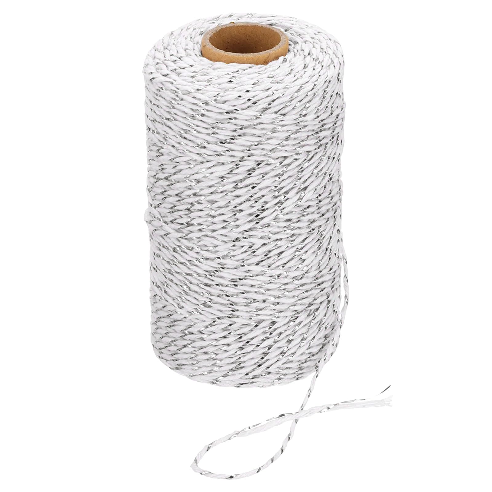 PATIKIL 100m Butcher String Twine, 2mm Cotton Bakers Decorative Twine String Rope Cord for Gift Wrapping Arts Crafts Party Kitchen Gardening, Silver White