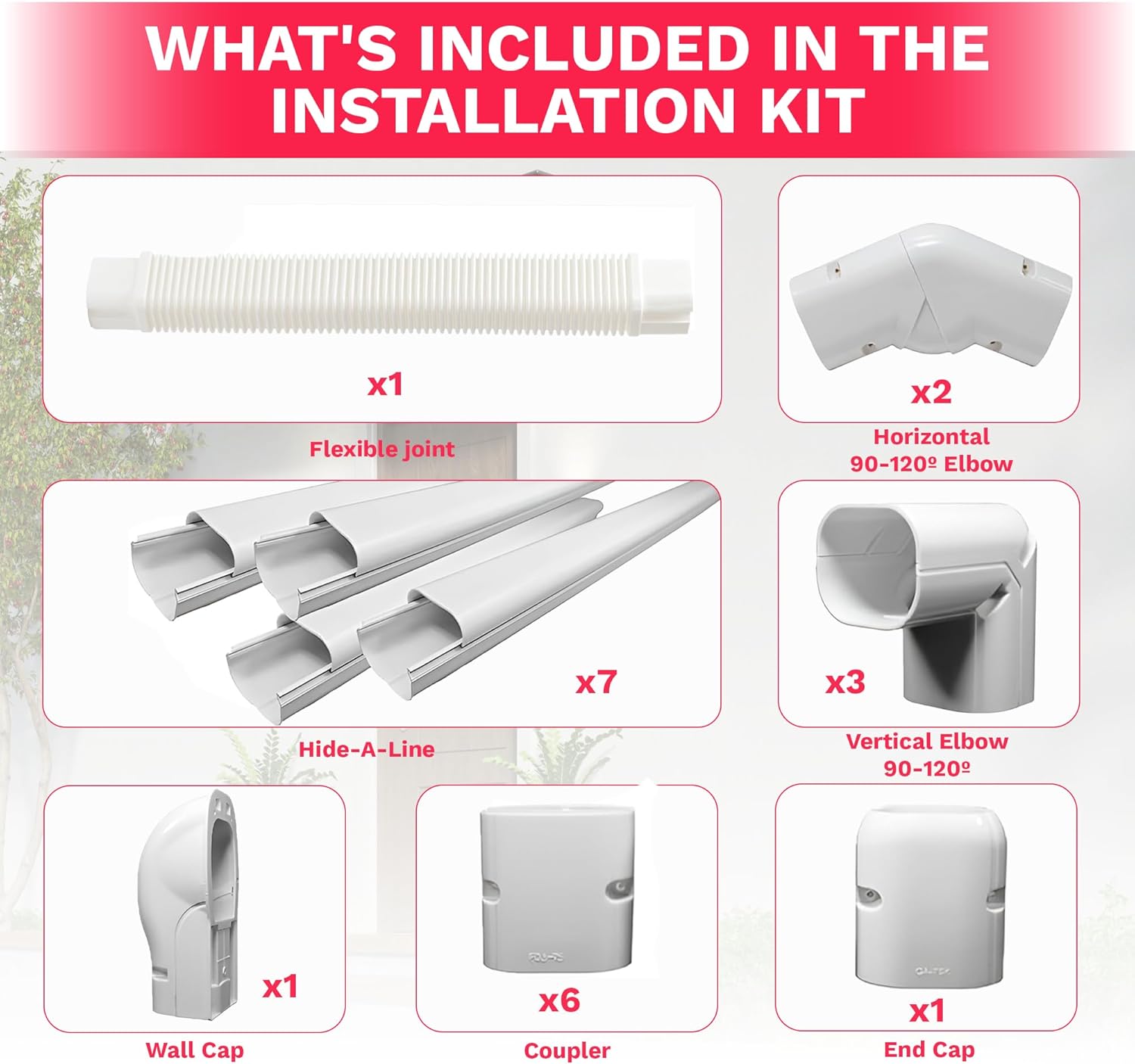 DuctlessAire Mini Split Line Set Cover Kit - HVAC Cable Concealment for Ductless AC & Heating Systems - Pipe Covers for Tubing, Wiring, and Refrigerant Conduits - Paintable PVC (White, 3" x 30 Ft)