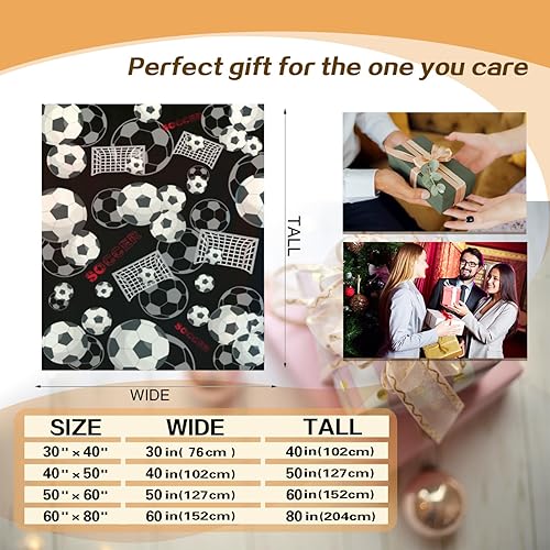 Miniatura 9 de Manta de fútbol suave y cálida para niños y adultos, manta de franela de lujo ligera y acogedora para sofá, cama, sofá, 80 x 60 pulgadas