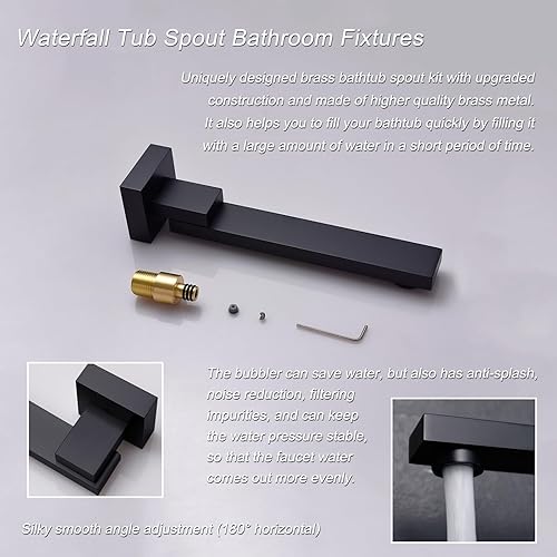 Miniatura 5 de KATAIS Sistema de ducha termostático, sistema de ducha negro con boquilla de bañera, LED de 12 pulgadas, juego de grifo de ducha de cuerpo completo