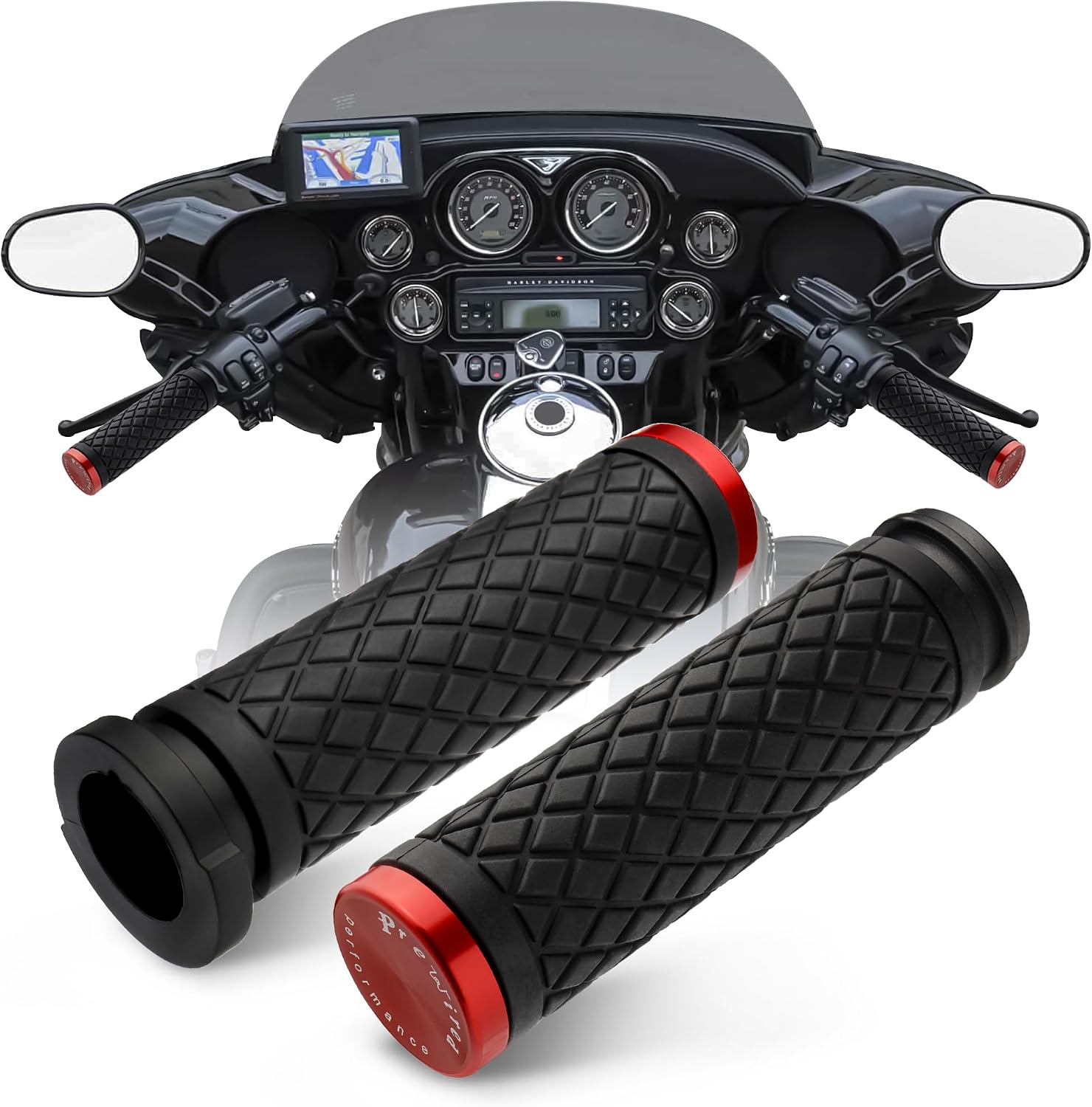 1" Handlebar Grips CNC 6061 Aluminum Rear Cap Hand Grip for Harley 2008-2024 Touring & Trike '16-'24 Softail 2016-2017 Low Rider S FXDLS Models with TBW, Red