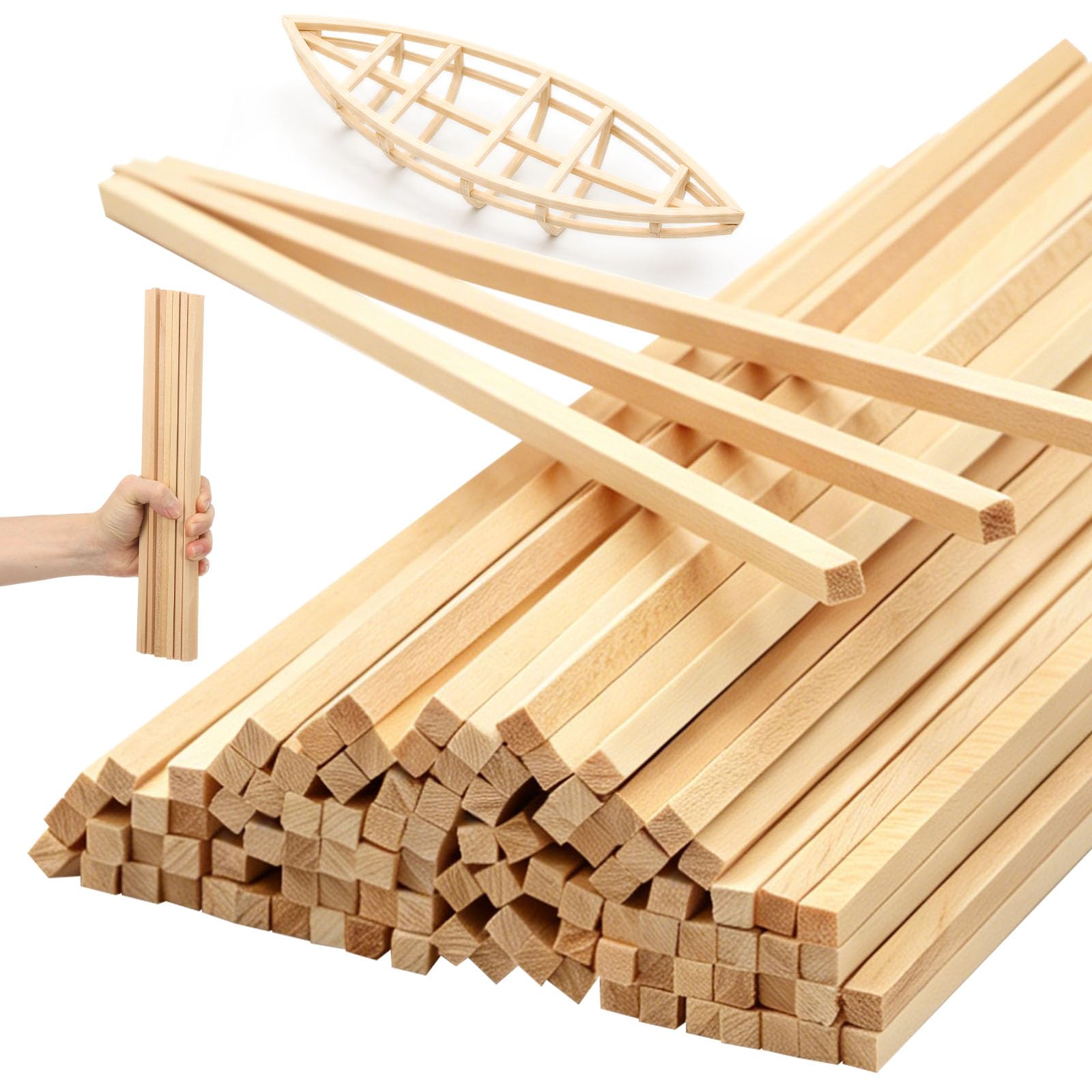RHAIQBVC 100Pcs Balsa Wood Sticks Square Wood Dowel Rods Unfinished Craft Sticks for for DIY Crafts Model Making Miniature Buildings Woodworking(30.5 * 0.5cm)