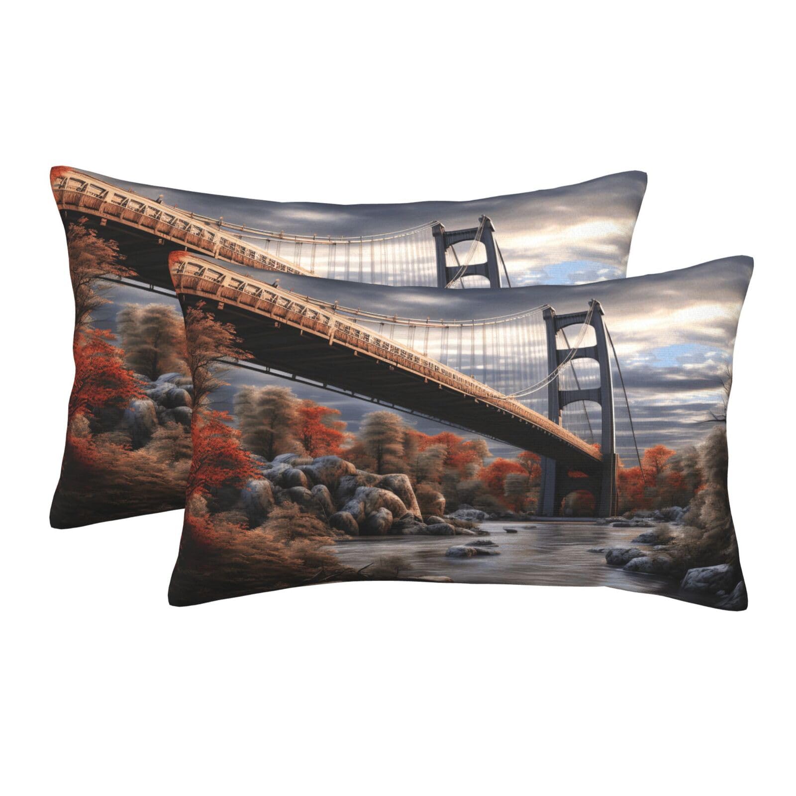 2 Pack Pillow Cases with Hidden Zipper, Soft Breathable Pillow Covers for Hair and Skin, Scenery Bridge Pillowcases 20"x30" Bed Pillow Protectors Cover for Sleeping Gifts