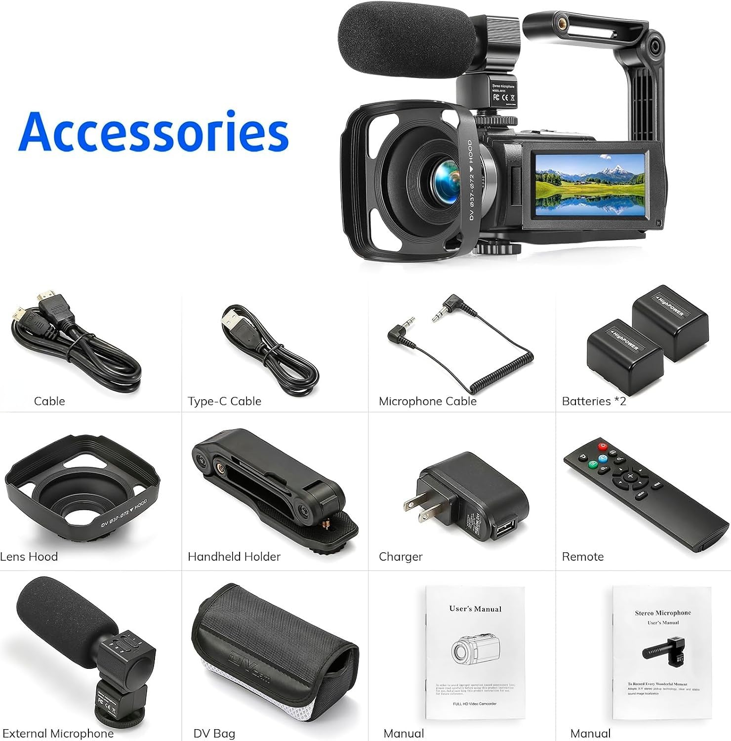 Videocamera FHD 1080P per YouTube con 30FPS 36MP 3.0 Pollici 270 Gradi Rotazione LCD, Zoom Digitale 16X Fotocamera Vlogging per Principianti con 2 Batterie Microfono, Telecomando, Stabilizzatore