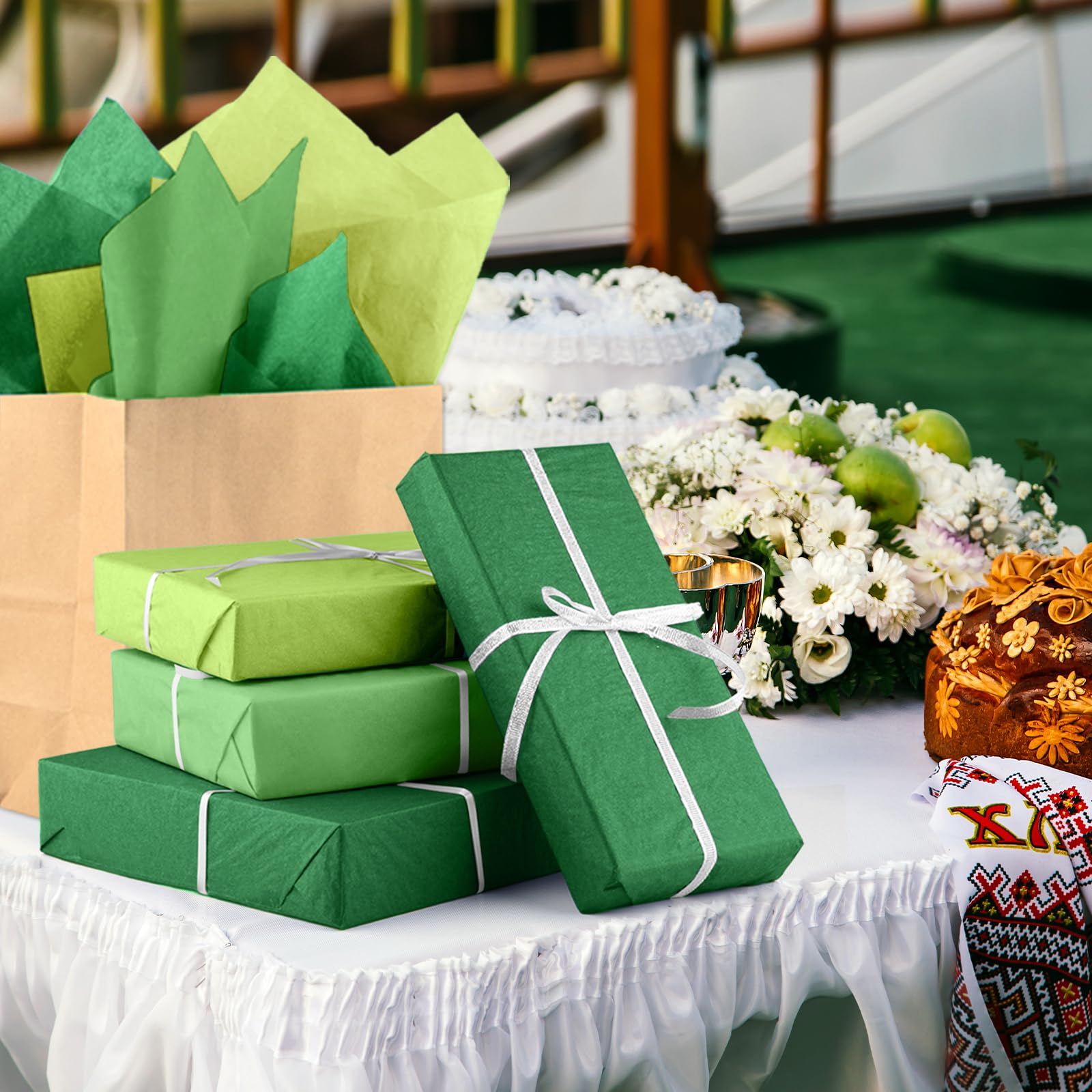 60 fogli di carta velina per sacchetti regalo, verde, bianco, rosso, carta velina, materiale da imballaggio, carta da regalo lucida per compleanni, Natale, 50 x 35 cm