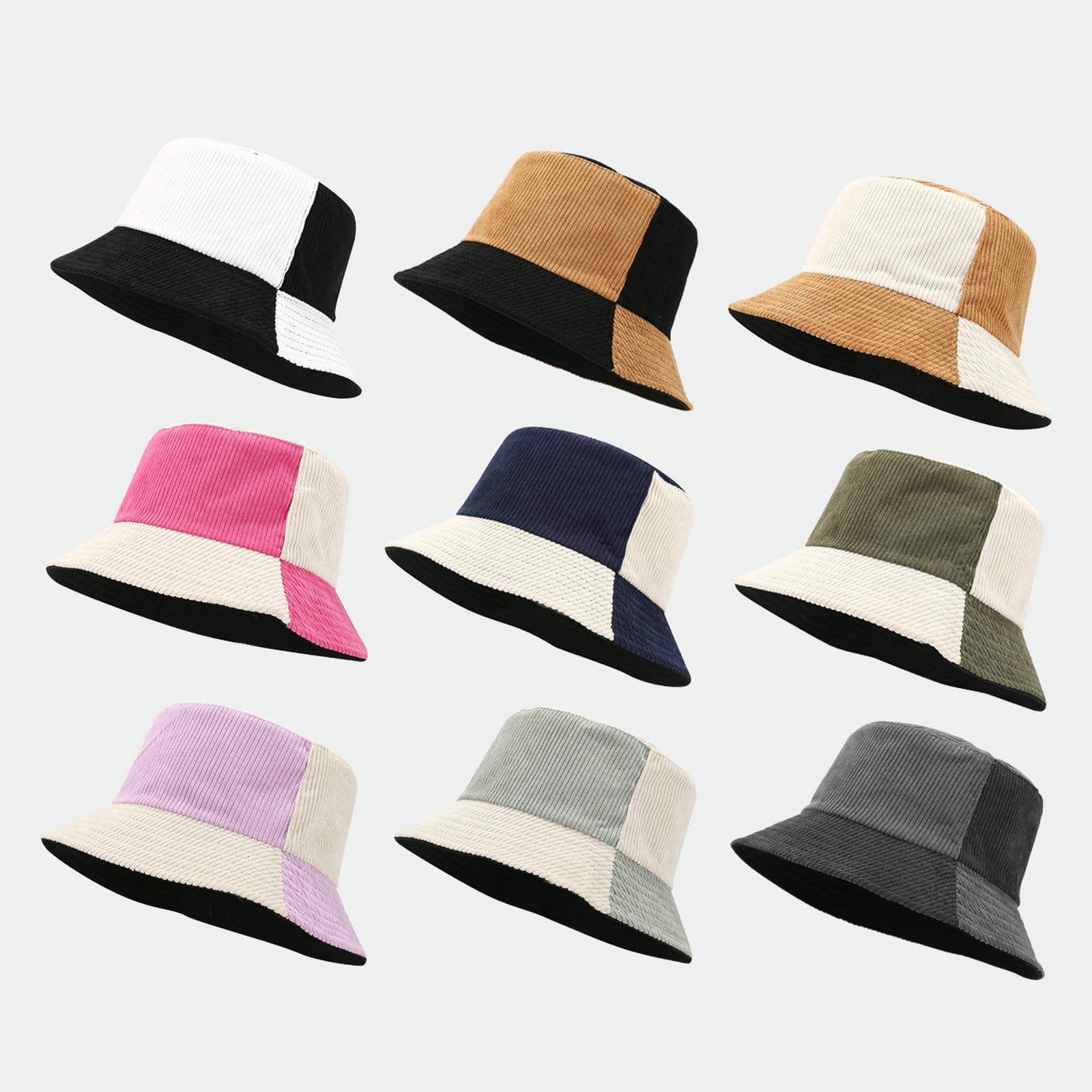Czapka z daszkiem retro sztruks dwukolorowe łączenie kapelusz rybaka moda odzież robocza para wiadro trend