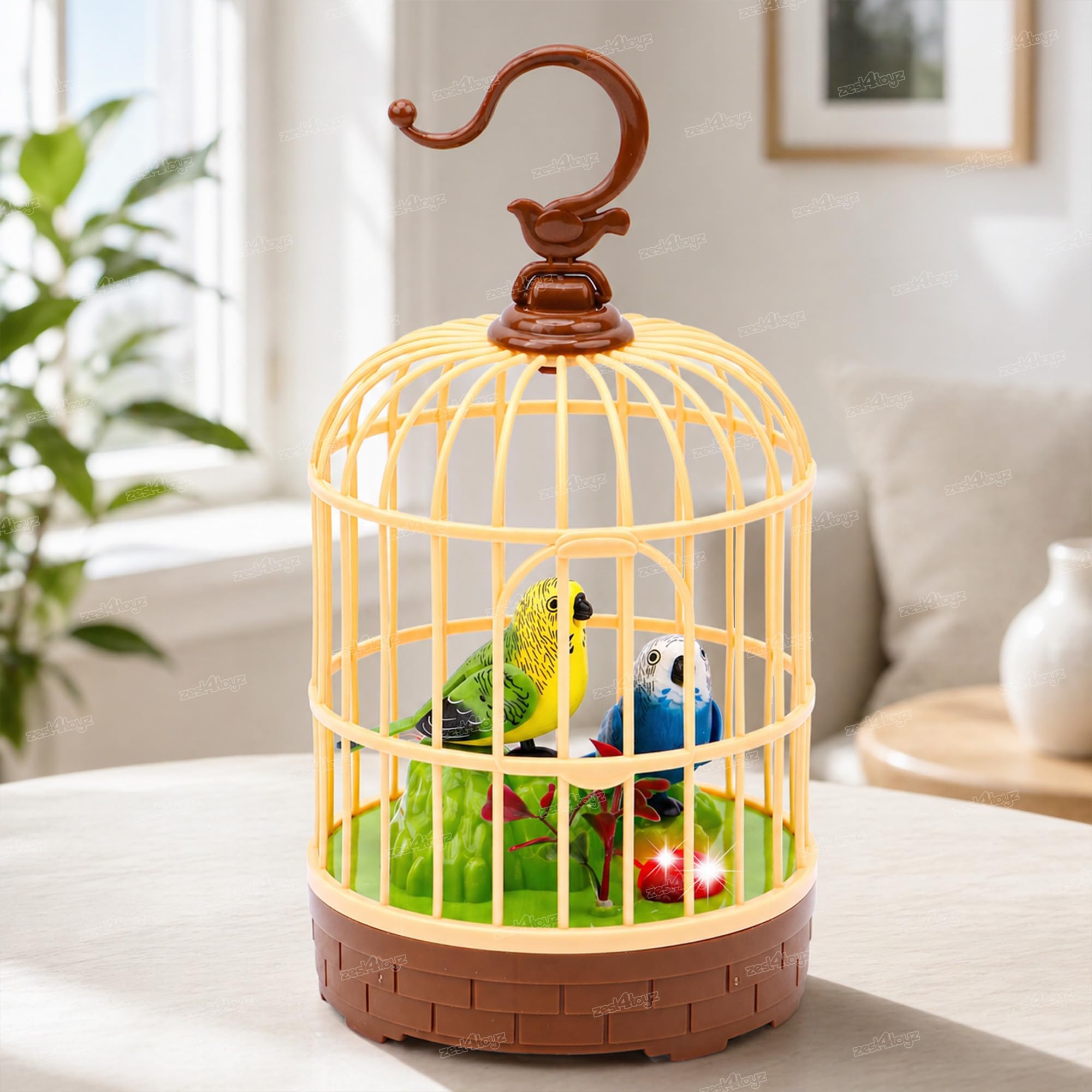 Singing Moving Chirping Beautiful Bird Pet Toy in Cage, Hanging Cage with Music Singing Moving Chirping for Kids for Home Decor/Living Room/Garden (Multicolour)