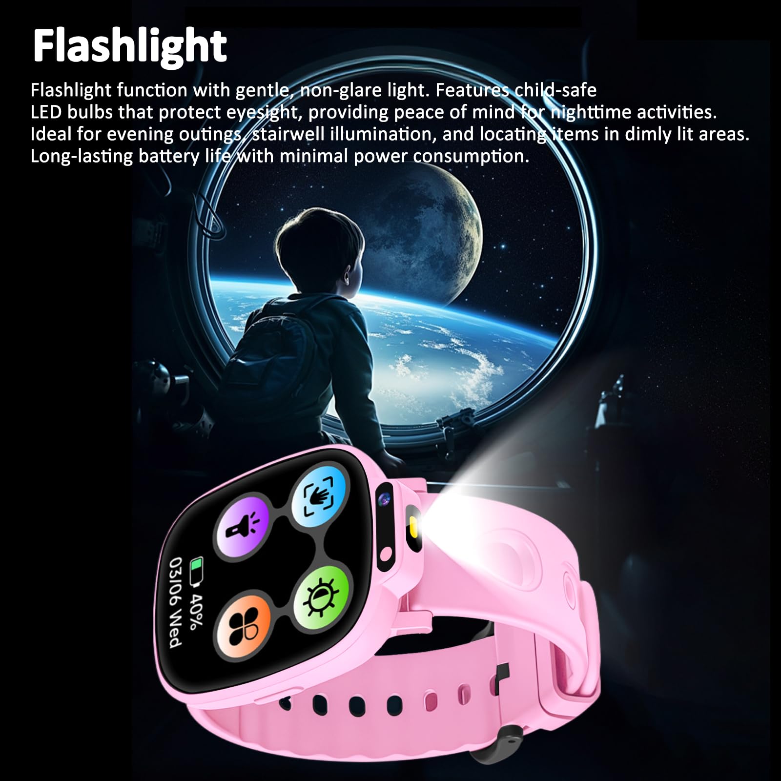 Montre Connectée Enfants avec 1,9 Pouces, 18 Jeux, Suivi du Sommeil, Podomètre, Appareil Photo, Lampe Torche, Smartwatch Enfant pour Garçons, Filles et Adolescents sans App ni Carte SIM