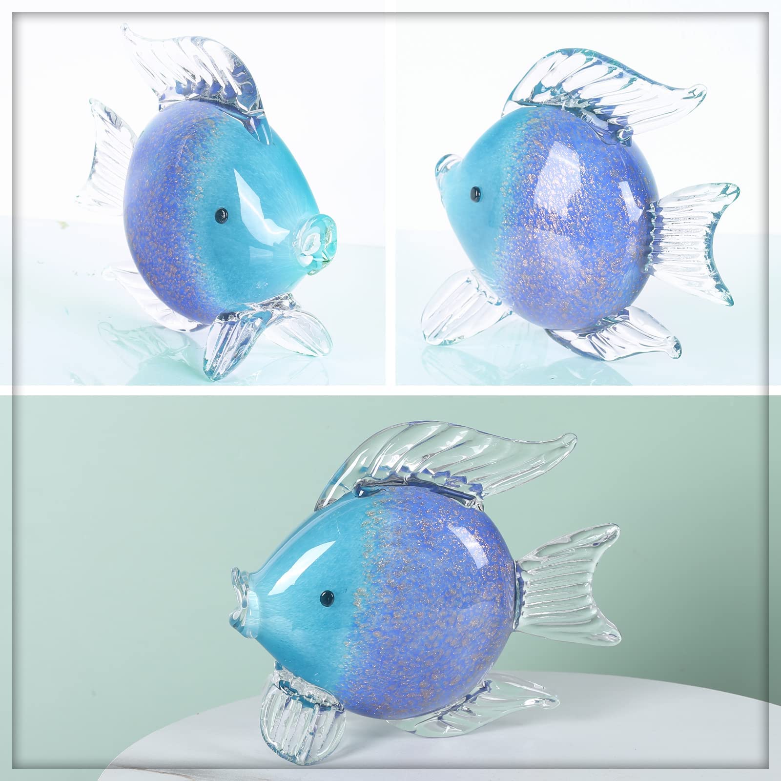 Poisson en Verre Soufflé - Statue Décorative Artisanale - Presse-Papier pour Bureau Moderne ou Maison - Décoration Côtière - Cadeau Intérieur (WA-7)