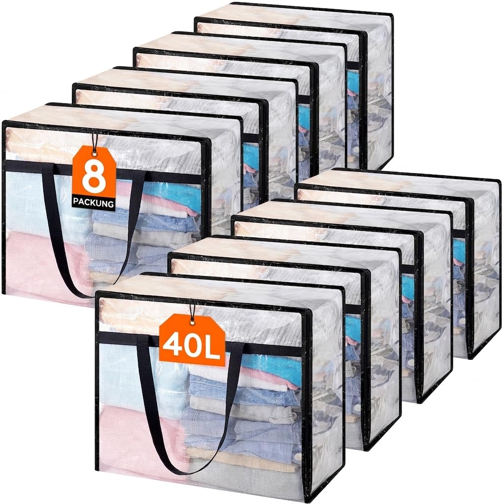 Lifewit 8er-Pack Klare Kleideraufbewahrungstaschen, 40L Aufbewahrungstasche