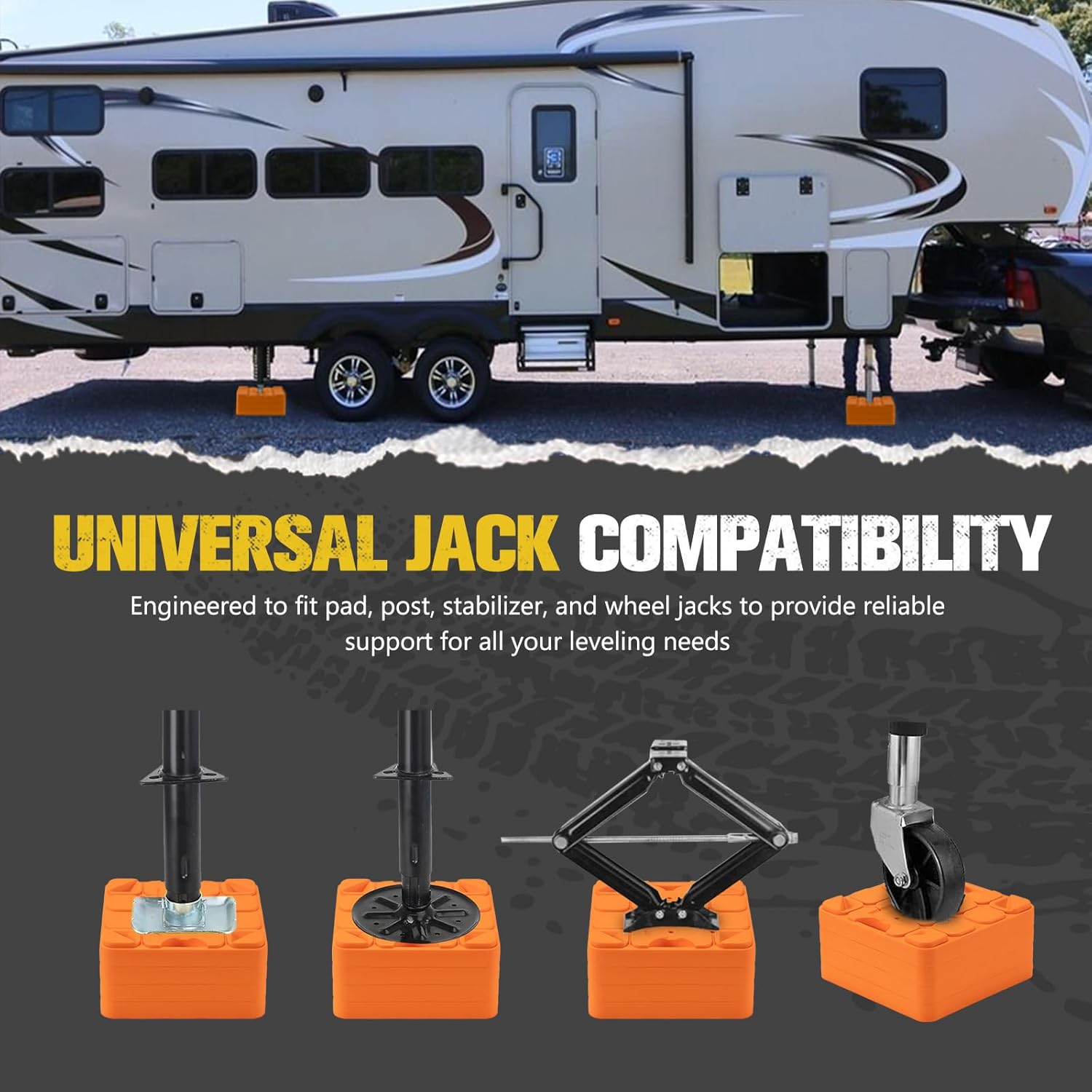 BUNKER INDUST RV Leveling Blocks/Stackable Jack Blocks, Interlocking Leveling Pads Wheels Stabilizer Blocks with Bag for Camper Trailer RVs, 10 Pack, Orange