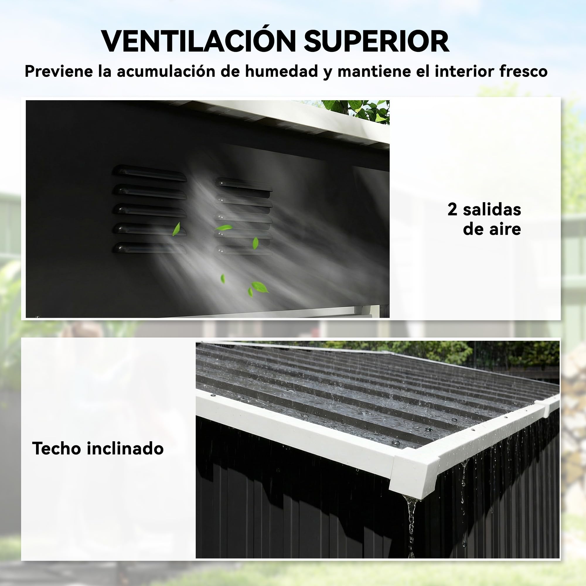 Outsunny Caseta de Jardín Exterior 1,37 m², 163x90x179 cm, Cobertizo de Jardín Exterior Metálico con Puerta con Pestillo y Ranuras de Ventilación, para Almacenamiento de Herramientas, Gris Oscuro - 5
