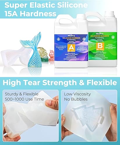 Miniatura 5 de Nicpro Kit de fabricación de moldes de silicona de 170 onzas, goma de silicona líquida platino 15A, relación de mezcla de moldes de silicona