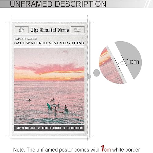 Miniatura 4 de Retro Heals Everything Posters Pink Beach Coastal Surf Girl Periódico, lienzo para pared, titular de revista, impresiones estéticas, pintura para el