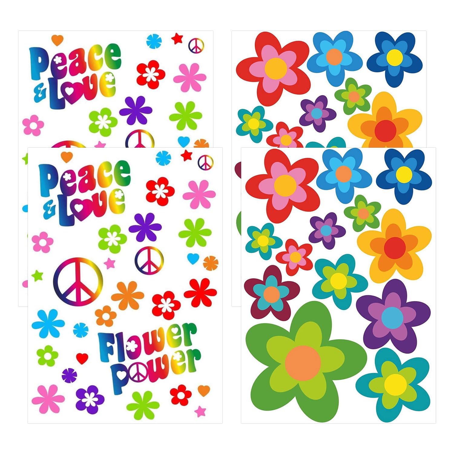 4 Car Stickers, Hippie Flower Stickers, Summer Sticker Set for Skateboards, Laptops, Suitcases, Helmets, Etc., Suitable for Indoor and Outdoor Use.
