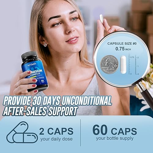 Miniatura 6 de Suplemento de glicinato, complejo de magnesio 7 avanzado con citrato, malato, quelato, taurato, orrotato aspartato, cápsulas con zinc, vitamina D3 y