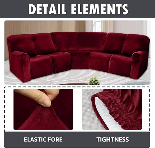 Miniatura 5 de MIFXIN Fundas para sofá reclinable de 5 asientos, fundas de terciopelo elástico de felpa elástica de 7 piezas para sillón modular en forma de L,