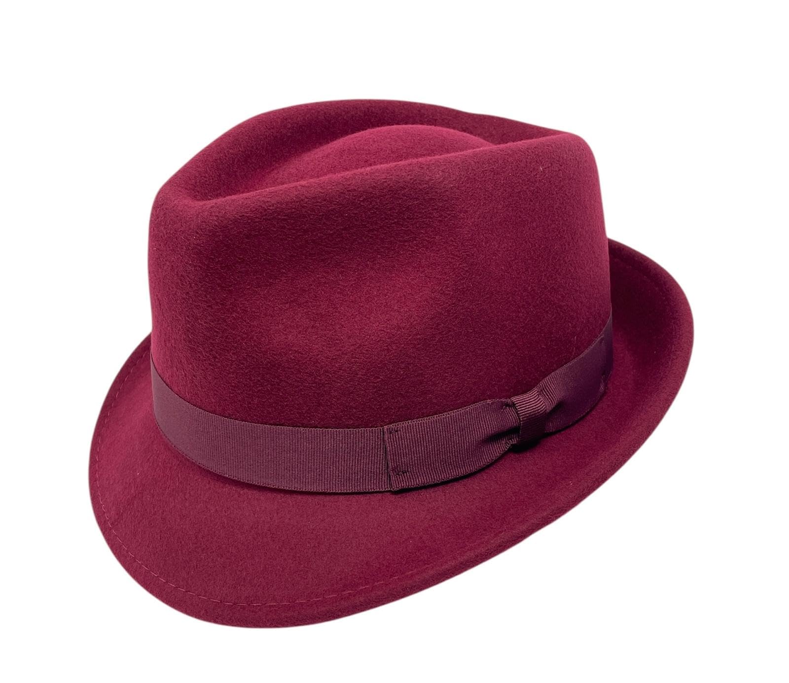 ROYALWORTH 100% Wool Trilby Hat Waterproof & Crushable Handmade with Grosgrain Band (UK, Numeric, 7, Wine)