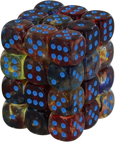 Miniatura 1 de Chessex Nebula 0.472 in d6 Nocturnal/Blue w/Luminary Dice Block (36 dados), naranja