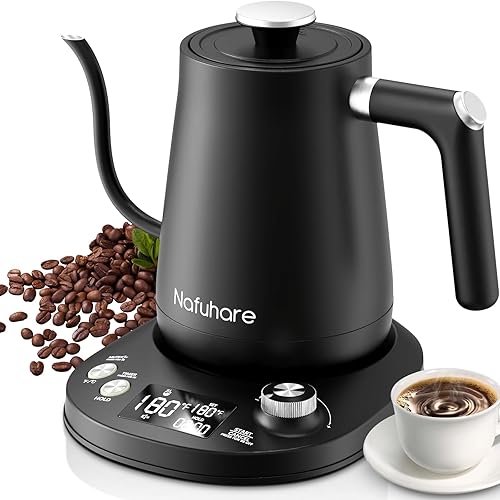 Nafuhare Hervidor eléctrico de cuello de cisne con control de temperatura de 1 , hervidor eléctrico de acero inoxidable de ebullición rápida de