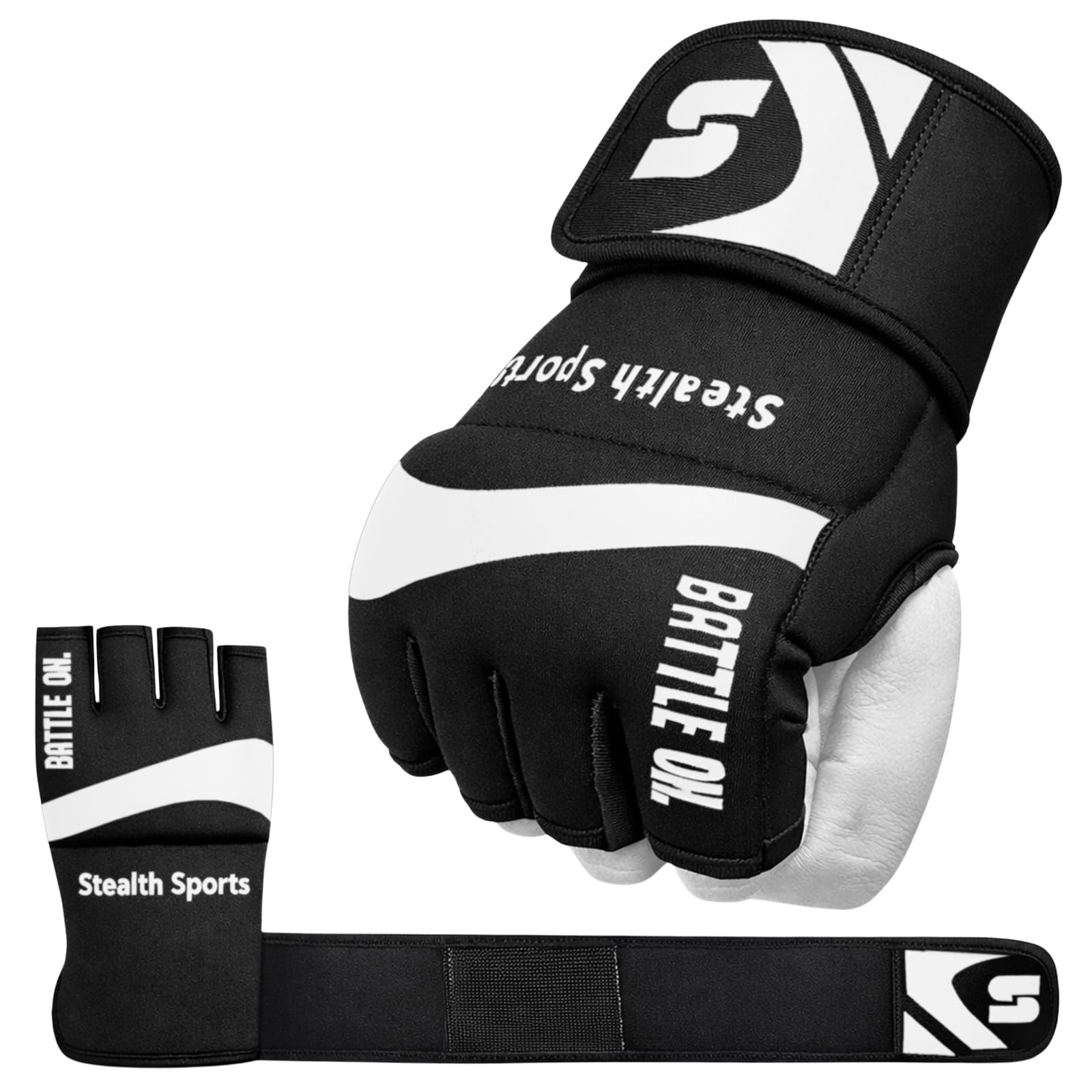 Stealth Sports Boxing Inner Gloves Neoprene Wrist Support Padded Gel Wraps Hand Protection Boxing Bag Hand Wraps for Punching MMA Martial Arts Muay Thai Speed Bag Training – Under Mitts (White, S)