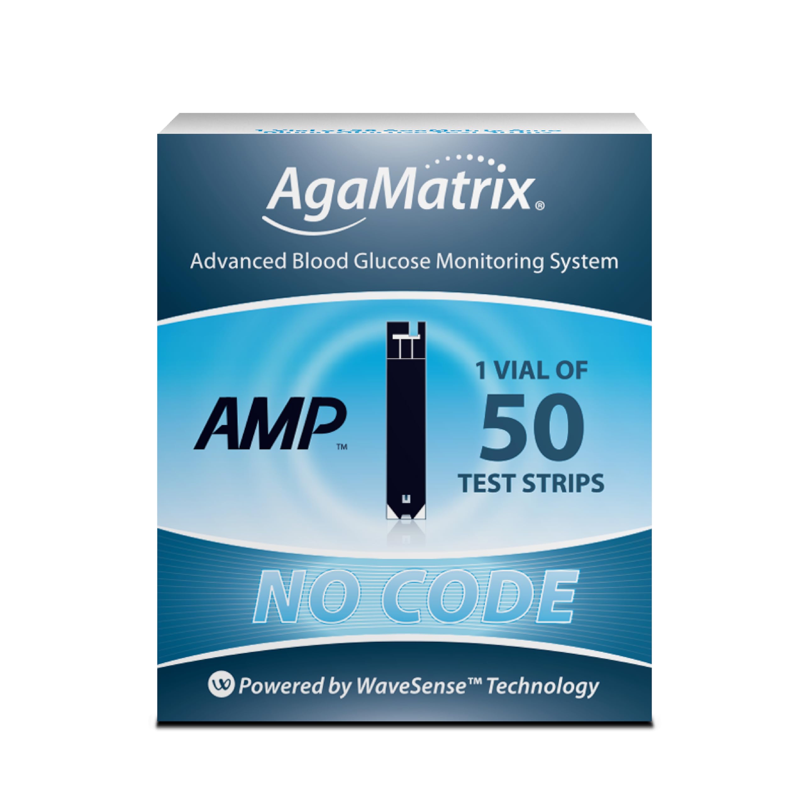 Amp Blood Glucose Test Strips, 50 Count Test Strips for Diabetes | Use with AgaMatrix Amp Blood Glucose Monitor Only | Not for use with Other Meters | 1 Box, 50 Diabetes Test Strips
