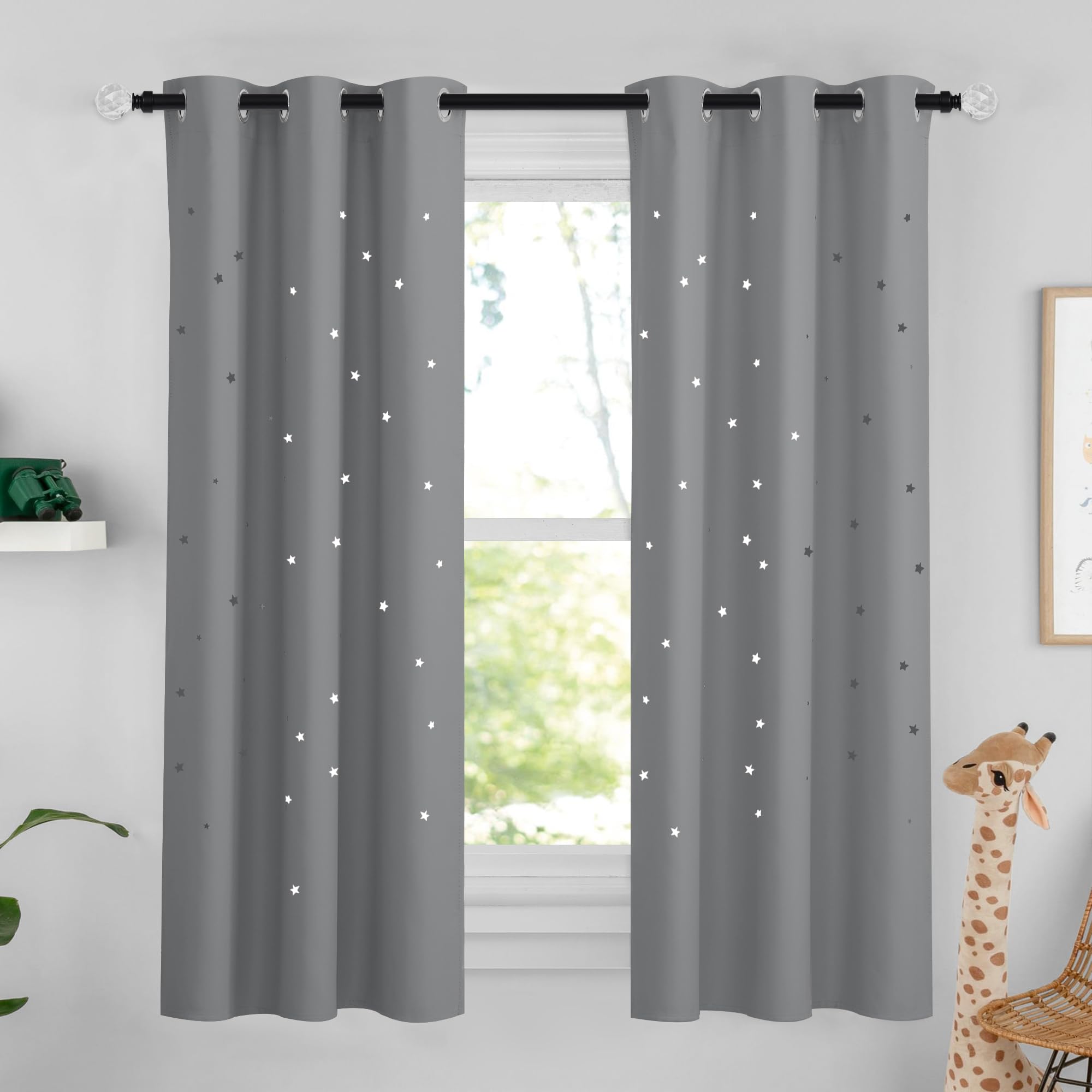 NICETOWN Silver Grey Blackout Kids Curtains for Bedroom, 1 Panel, W42 x L63