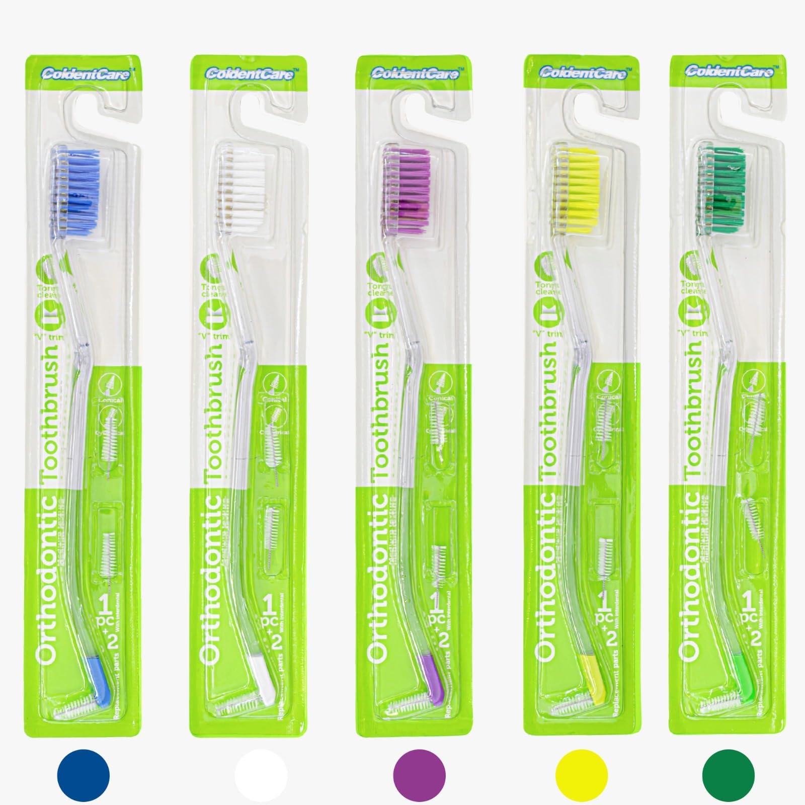 Box of 395 Units Assorted Colors V-Shaped Orthodontic Toothbrush - Medium Bristle Interproximal Head - Ideal for Ortho