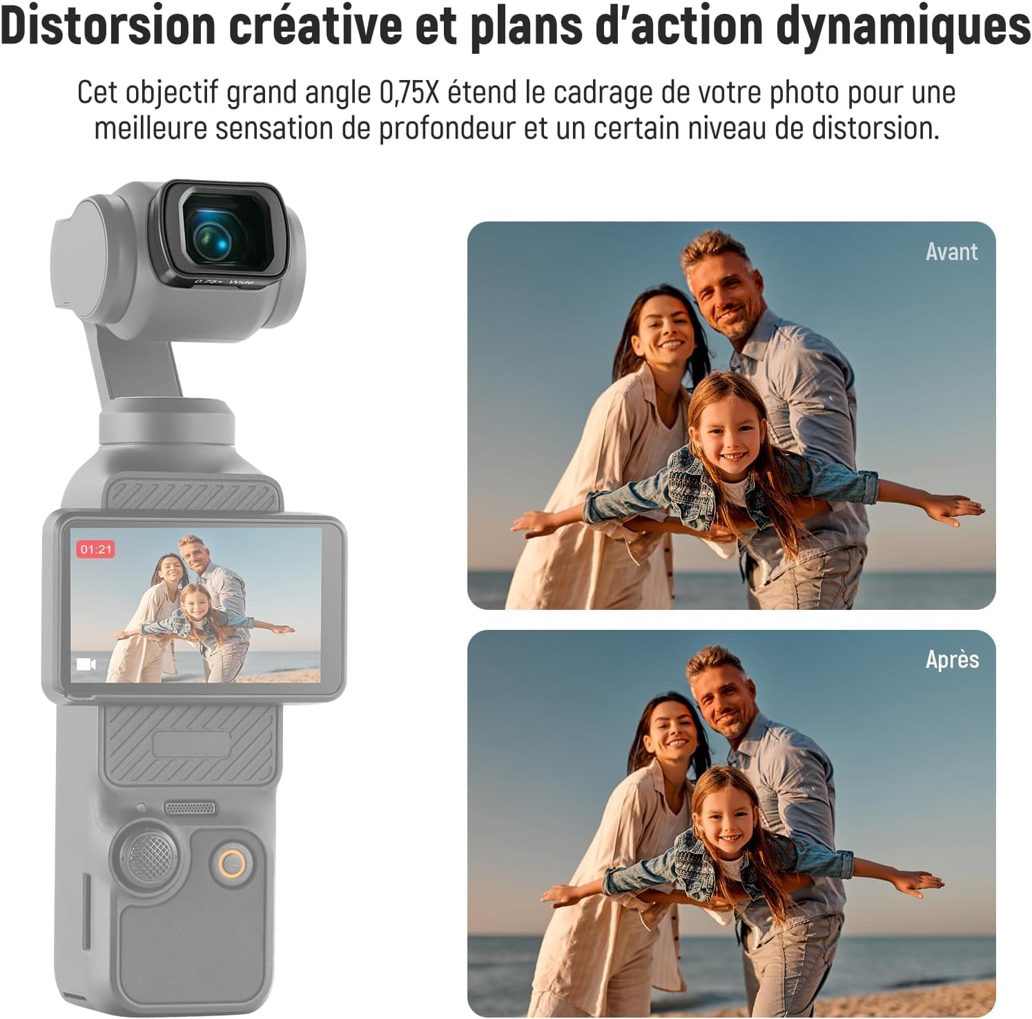 NEEWER Objectif Grand Angle 0,75x Compatible DJI Osmo Pocket 4 3 Xtra Muse Creator Combo, Asphérique Multicouche Magnétique FOV 108° pour Caméra d'Action