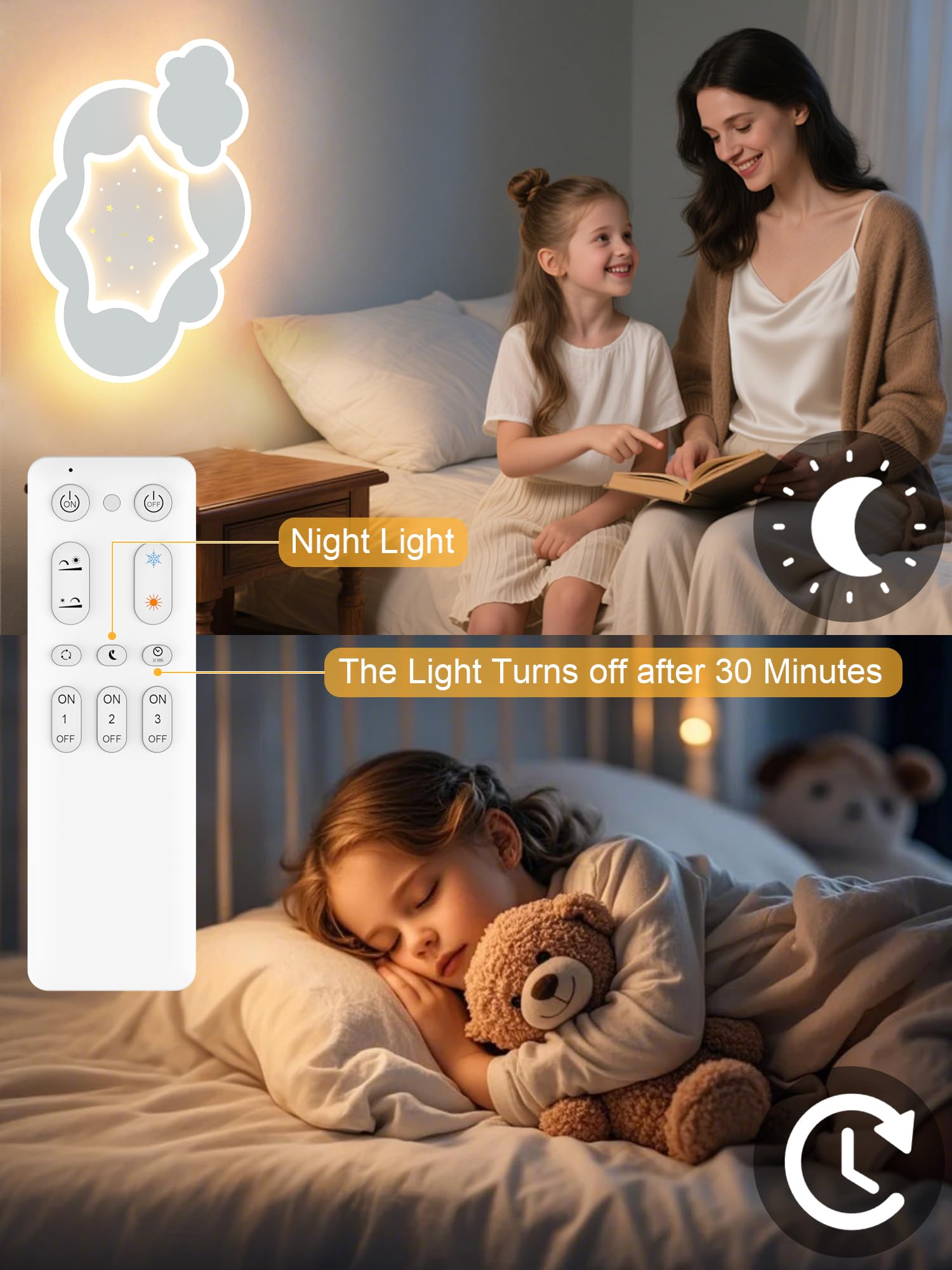 ZEKEI Lámpara Techo Infantil con Mando a Distancia，Lámpara Habitación Techo con Luz Regulable de 3000k-6000k y Brillo Ajustable para Dormitorio y Habitación Infantil，45 cm con Luz Nocturna