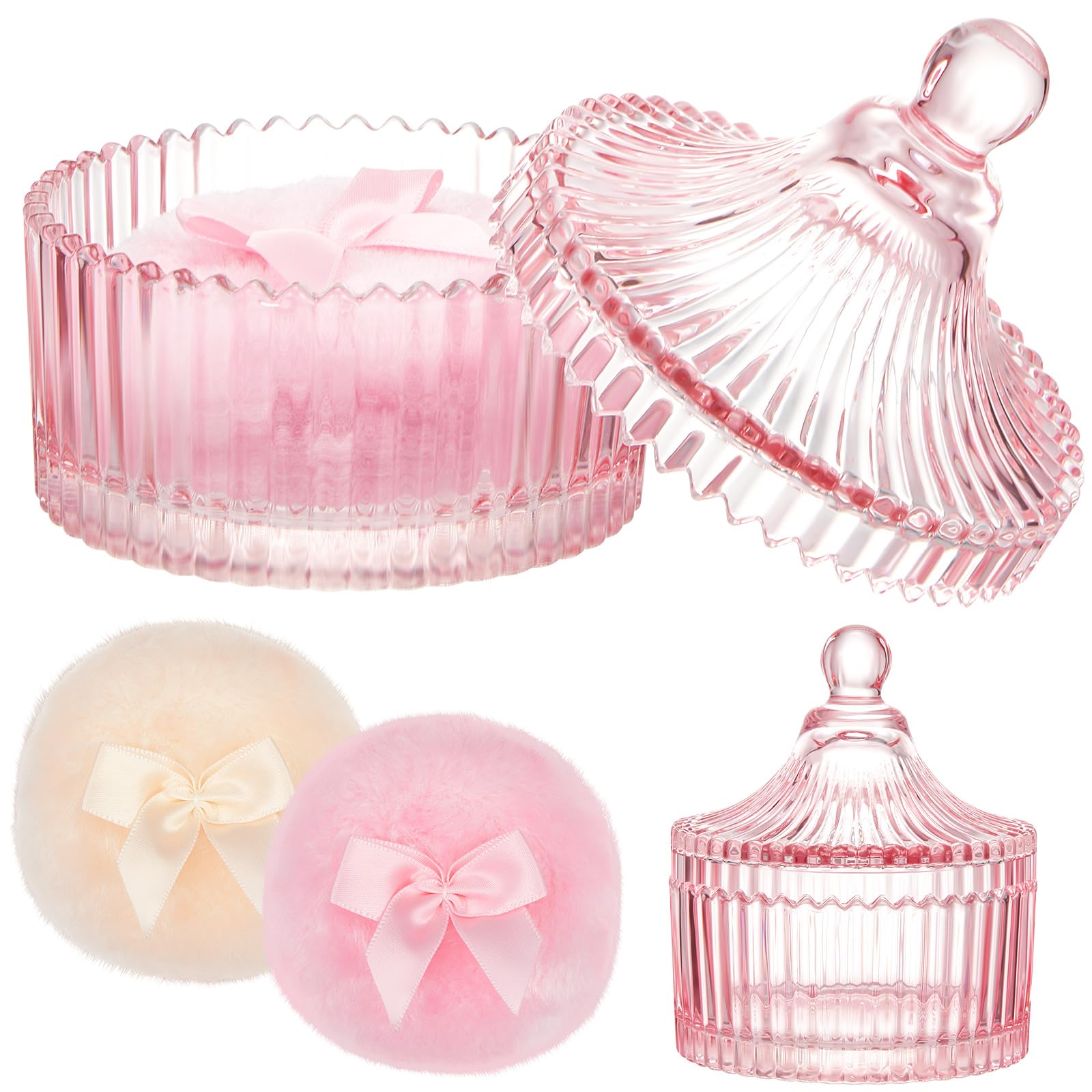 Photo 1 of Tioncy 3 Pcs Large Powder Container and Puff Set, Classic, Pink