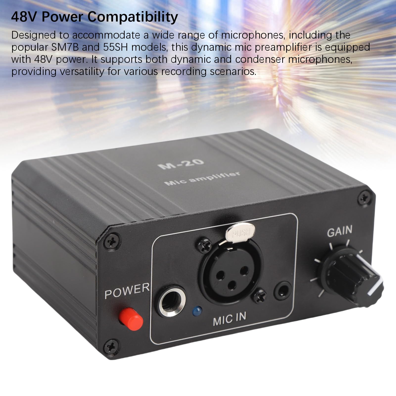 Preamplificador de micrófono HaloVerde XLR con potencia de 48 V que ofrece alta ganancia de 27 dB, un preamplificador de micrófono recargable de bajo ruido para micrófonos