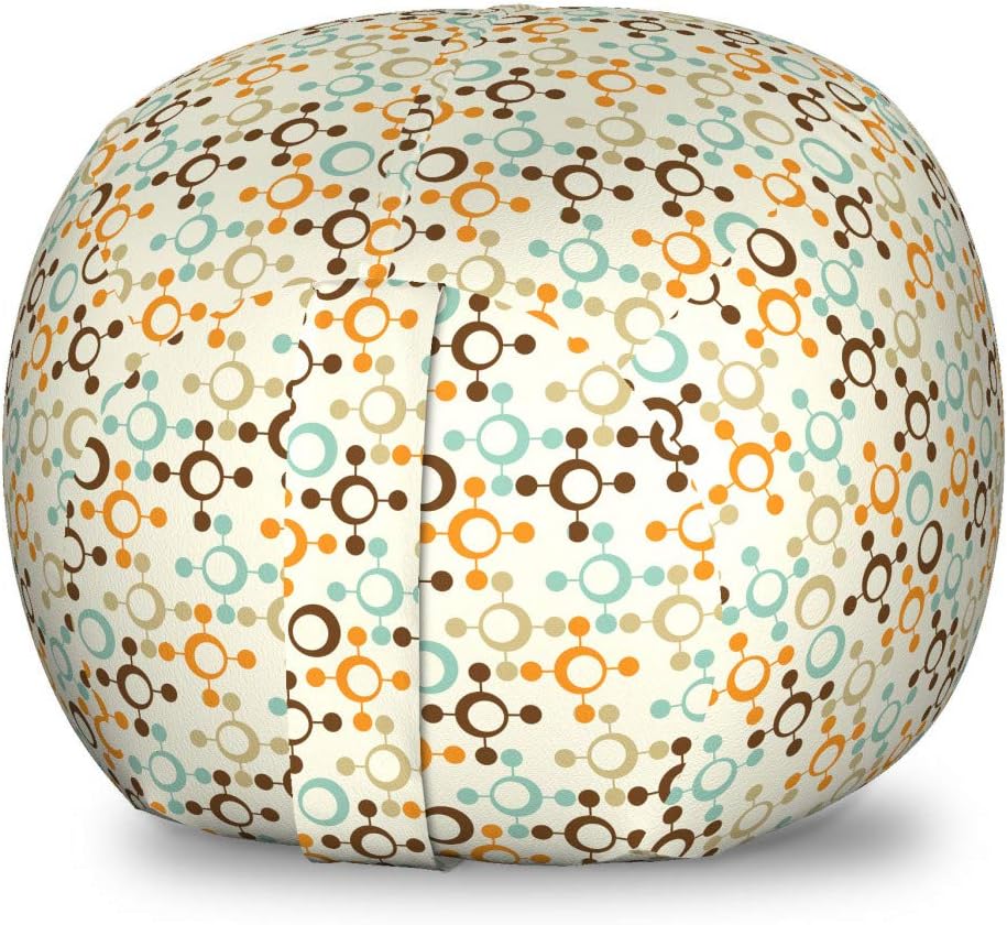 Ambesonne Abstract Storage Toy Bag Chair, Funky Molecule Like with Circles and Dots Science Lab Theme, Stuffed Animal Organizer Washable Bag, Small Size, Orange Grey Pale Blue