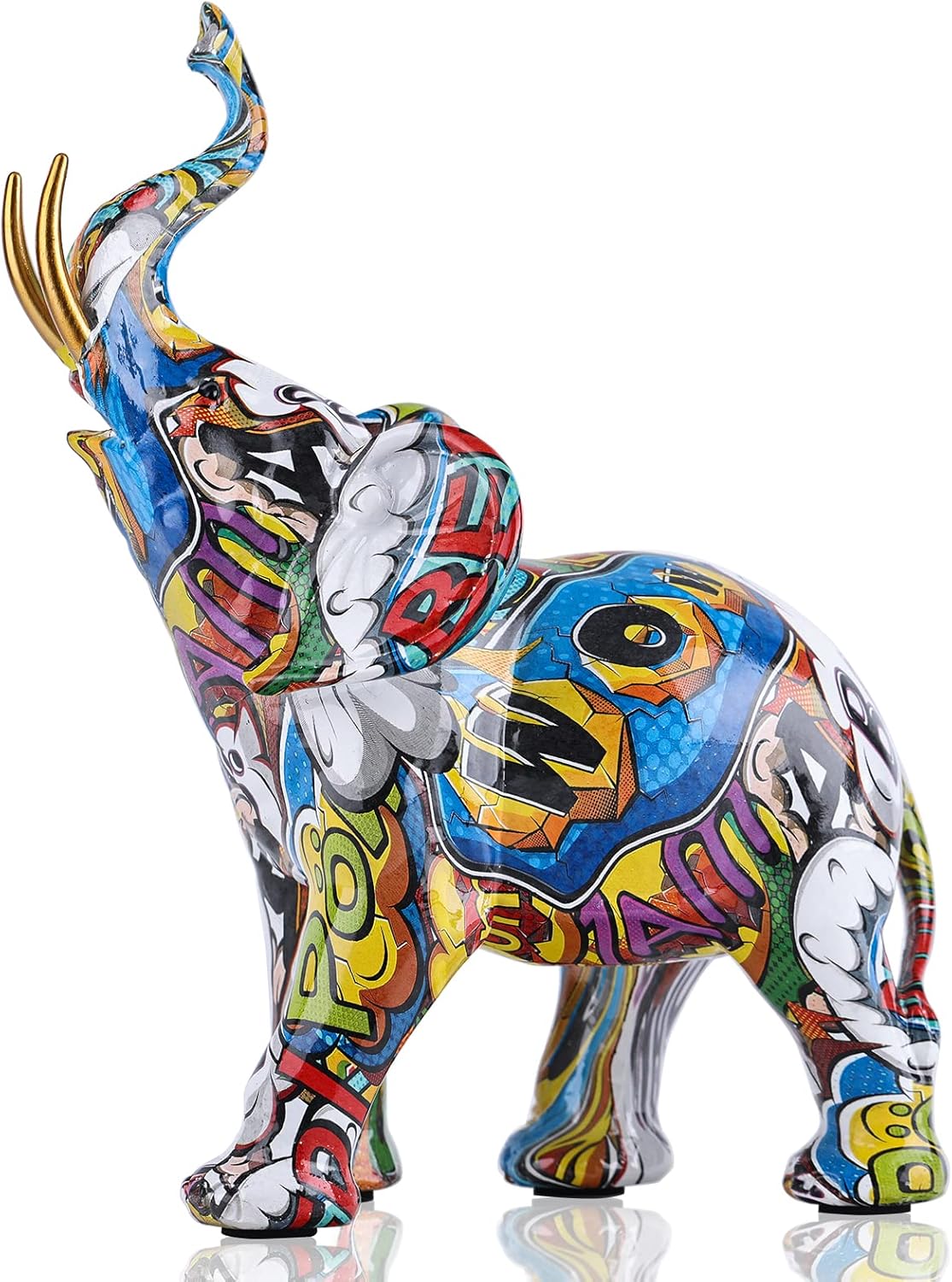 10.5" H Large Elephant Decor Colorful Elephant Figurines, Modern Home