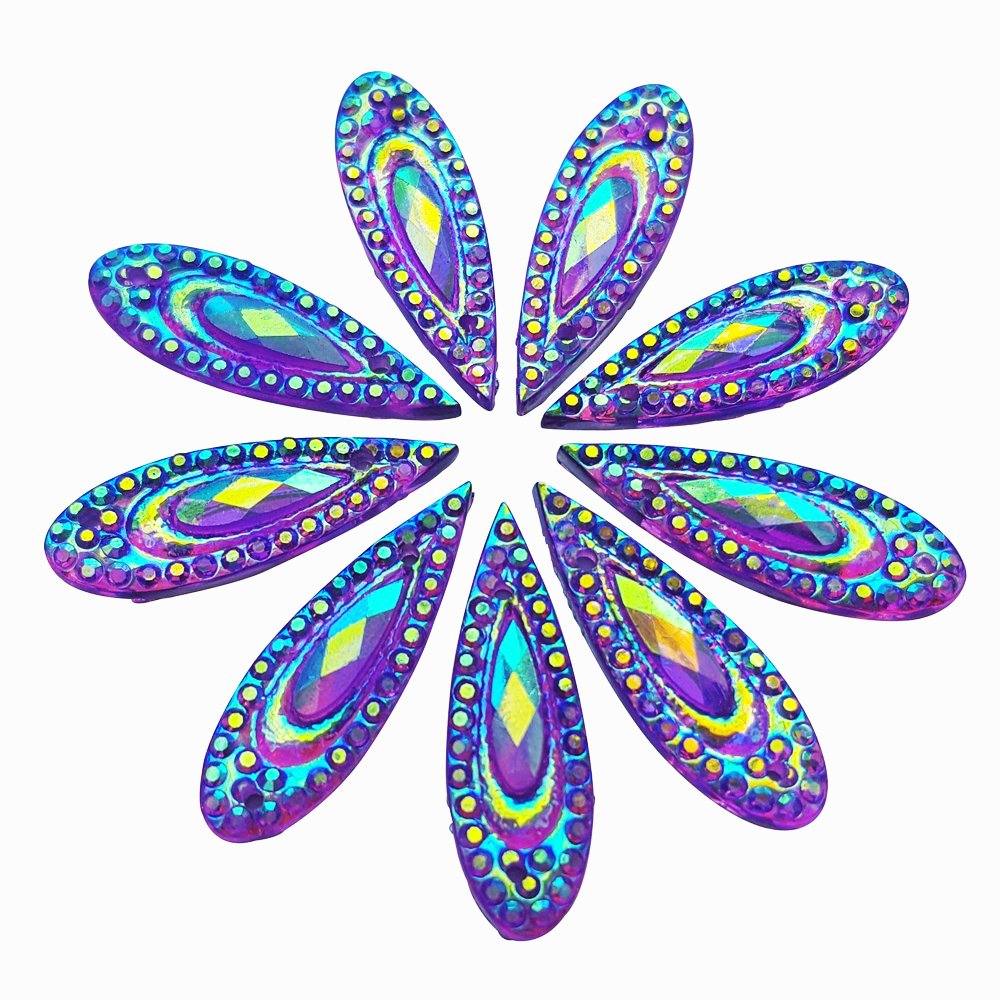 Bi.Dw.M 100 Purple AB Clear Faceted Drop Shape Sew on Rhinestones Crystal Gems Flatback Sewing Stones Dress Accessory 7x21mm 2 Holes