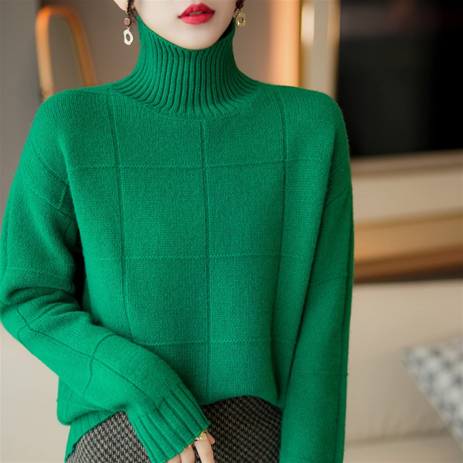 Damskie swetry sweter damski, jesienny i zimowy sweter z golfem, nowa koszulka z dzianiny w tle, 100% top