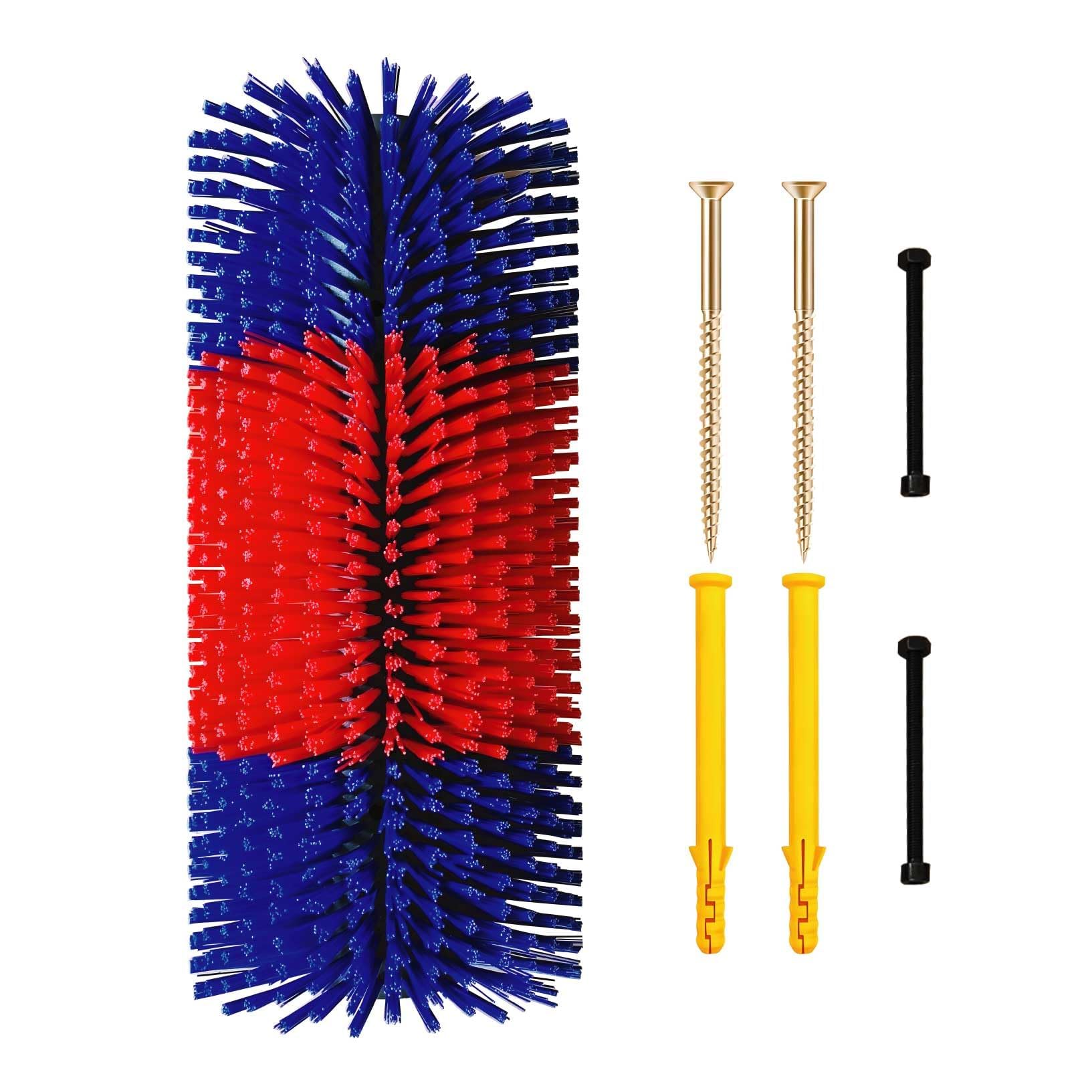 4 cepillos duraderos para rascar ganado, cepillo rascador de cabra, cepillos de aseo de masaje completo con 8 tornillos para vaca, ganado, caballo, cabra, cerdo (rojo, paquete de 4)