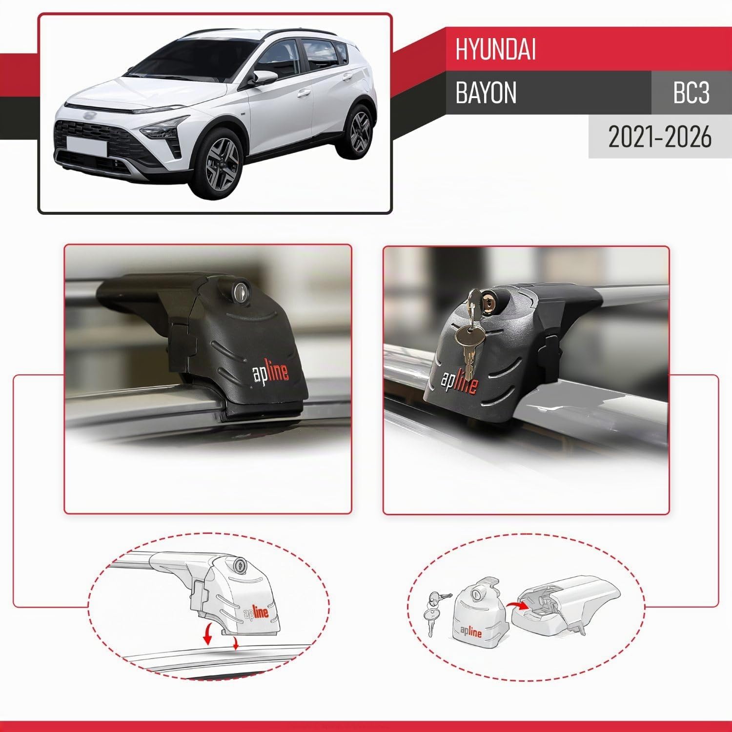 Compatibile con Hyundai Bayon (BC3) 2021-2026 Modello ACE-2 Barre Tetto Portapacchi Auto Barre Portatutto Grigio Alluminio 2 Barre