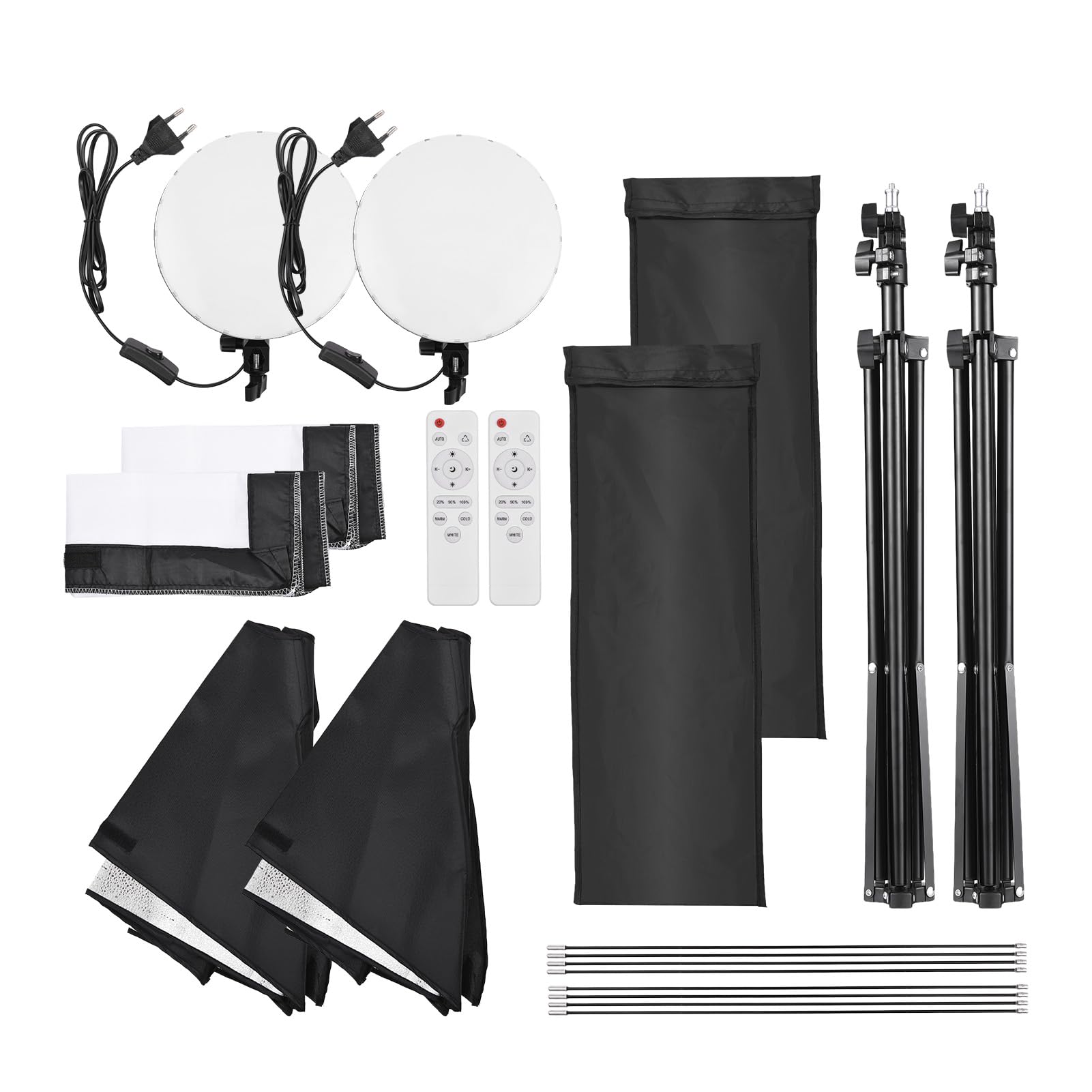 Andoer Softbox zestaw do studia fotograficznego, oświetlenie softbox 2 x 50 x 70 cm z 2 x 80 W, dwukolorowe światło wideo LED, 2 x statyw świetlny, 2 x pilot zdalnego sterowania do fotografii