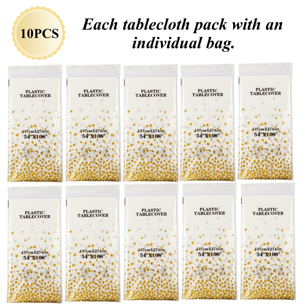 CEILIWEN 10 Packs of White and Gold Party Tablecloths, Disposable Tablecloths Table Covers - Image 2