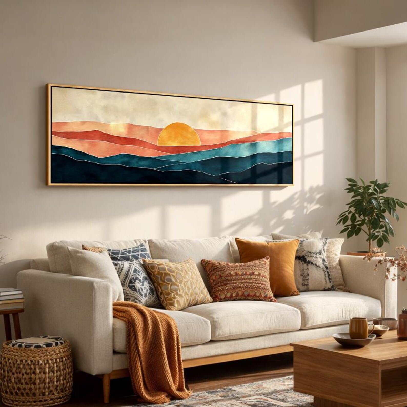 YUSUZHU Stampa artistica da parete larga e stretta, Tela con tramonto, Poster con tramonto, Decorazione orizzontale lunga con cornice per corridoio, ufficio e soggiorno (20x60 cm/Cornice interna)